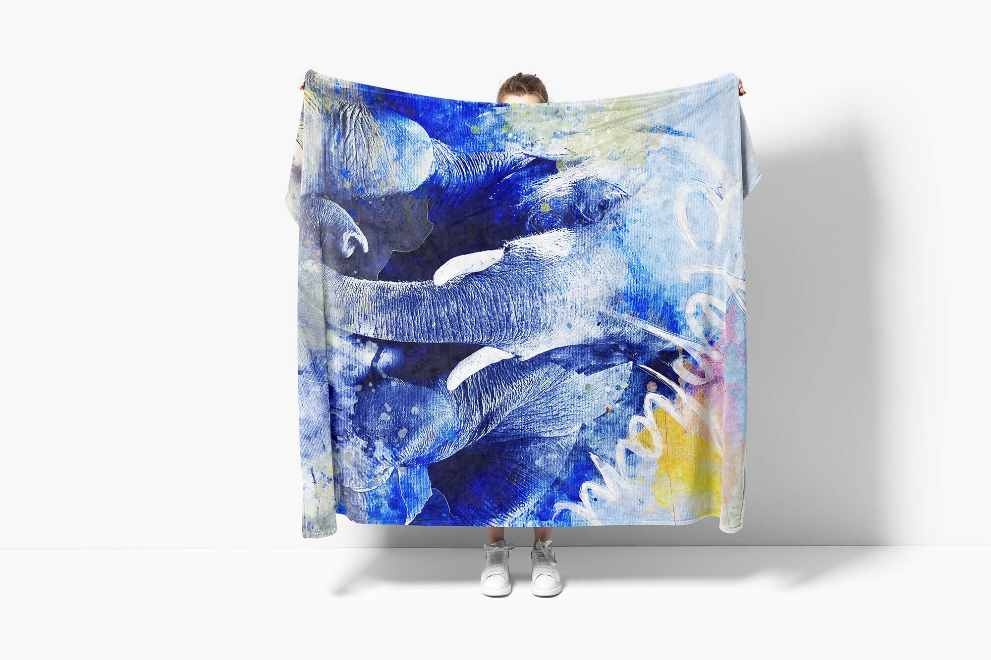 Baumwolle-Polyester-Mix Art Strandhandtuch (1-St), SplashArt Handtuch Tier Sitting Kunstvoll Handtücher Ele, Sinus Serie Handtuch Saunatuch Kuscheldecke