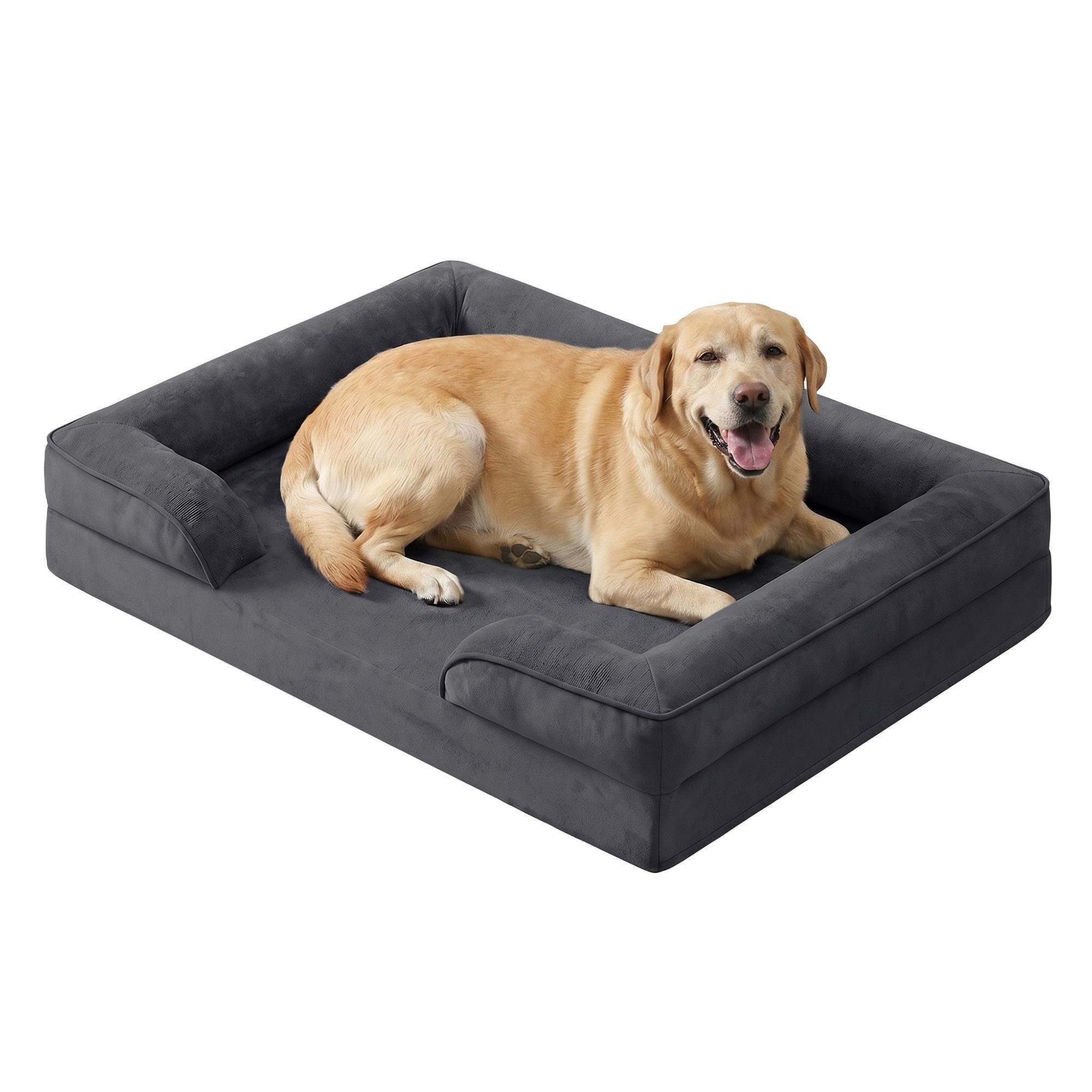 FEANDREA Tierbett Bezug abnehmbar, waschbar, rutschfest, Innenfutter wasserabweisend, Hundebett, erhöhter Rand, Noppenschaumstoff, 112 x 81 x 17 cm
