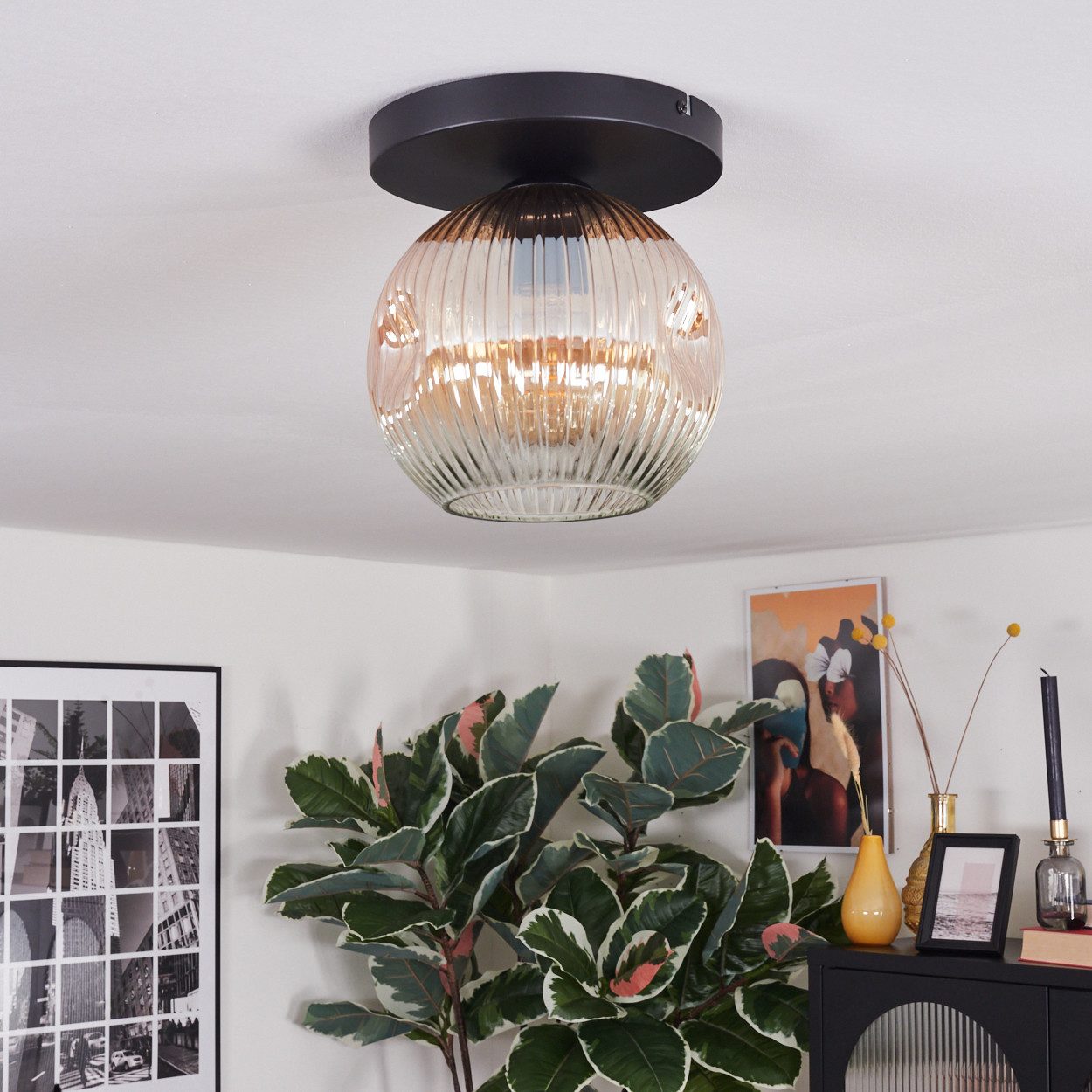 hofstein Deckenleuchte Deckenlampe aus Metall/Riffelglas in günstig online kaufen
