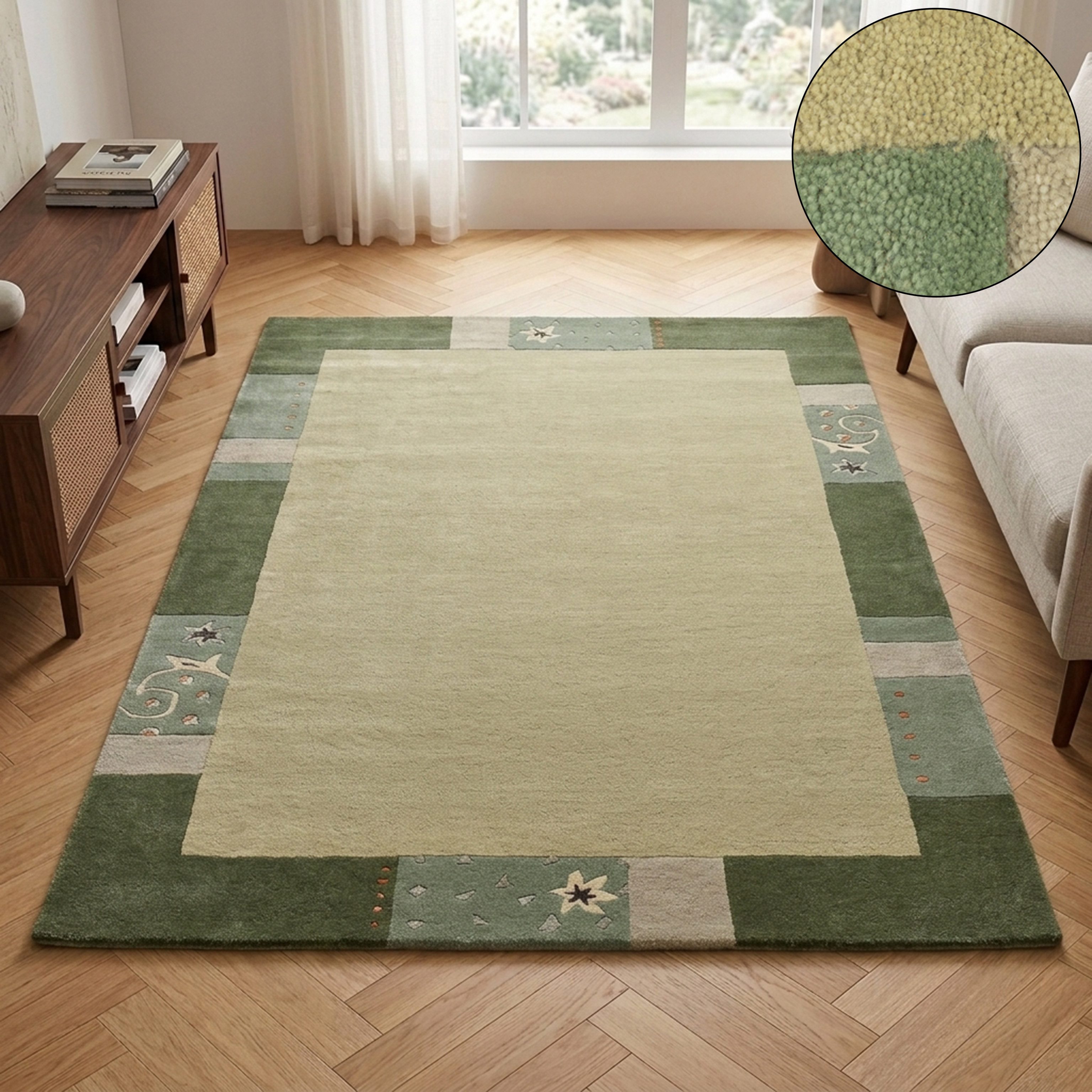 THEKO Wollteppich Royal Ganges, rechteckig, Höhe: 13 mm, 95% Wolle, mit Bordüre, ideal im Wohnzimmer & Schlafzimmer