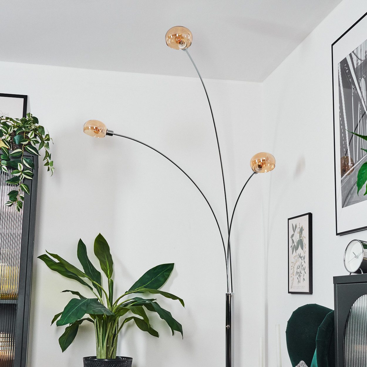 hofstein Stehlampe Stehlampe aus Metall in Weiß/Chrom/Bernstein im Retro/Vintage-Design, verstellbare Stehleuchte mit Marmorfuß und Schalter am Gehäuse, E14