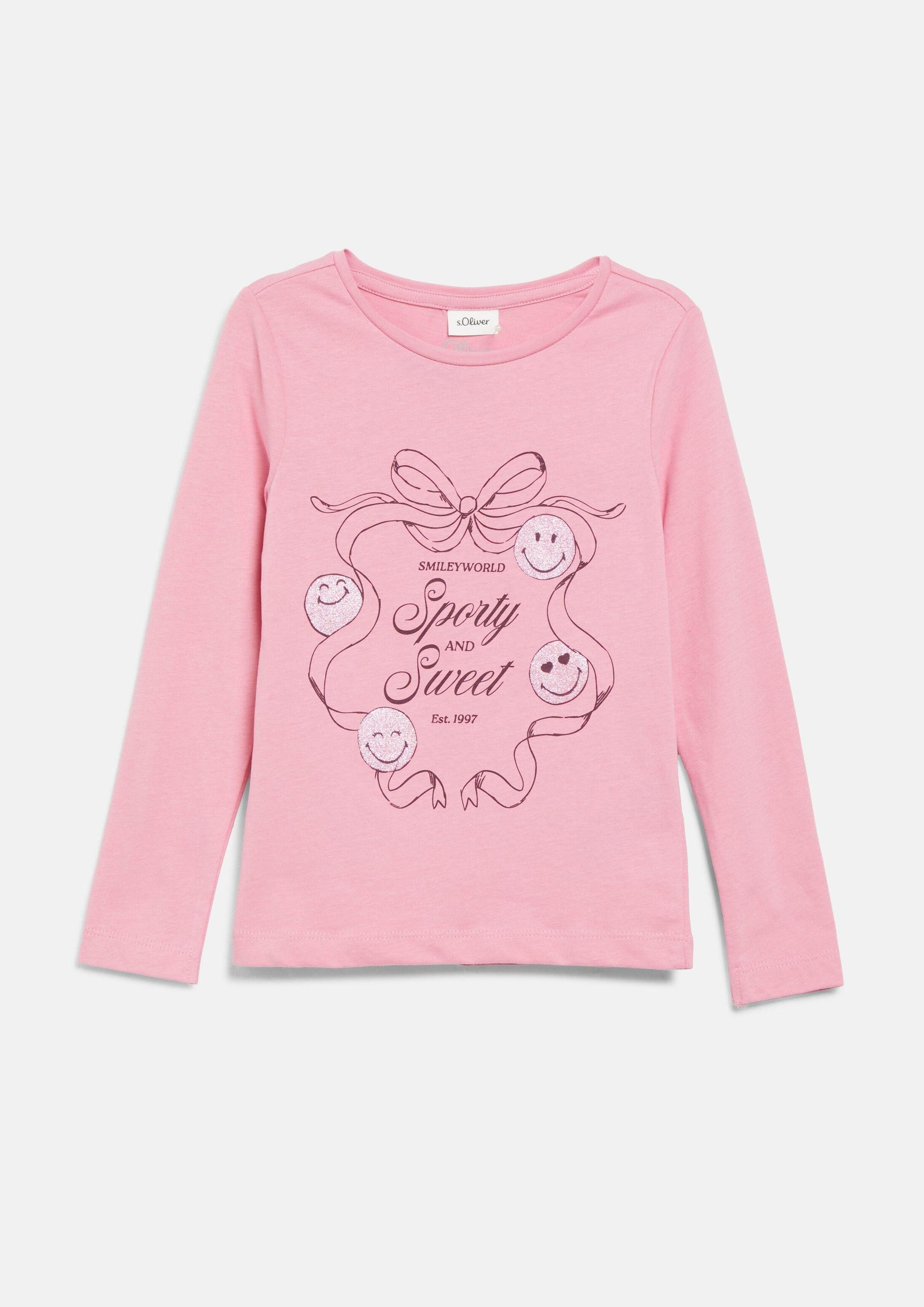 s.Oliver Langarmshirt T-Shirt Smiley® T-Shirt mit Glitzerprint