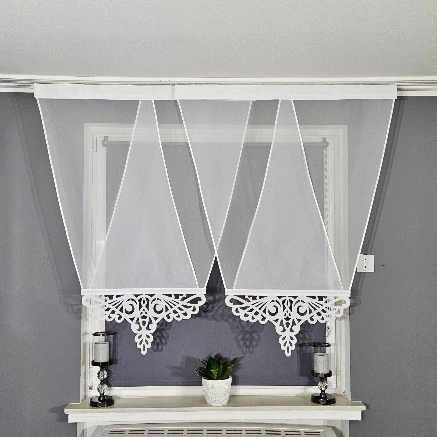 Gardinen by Justyna Scheibengardine 2er V Panel Voile Spitze (2 St), Kräuselband, transparent, Voile, Modern,Panelgardine,Paneele,Fertiggardine,Fensterdeko,Schiebengardine