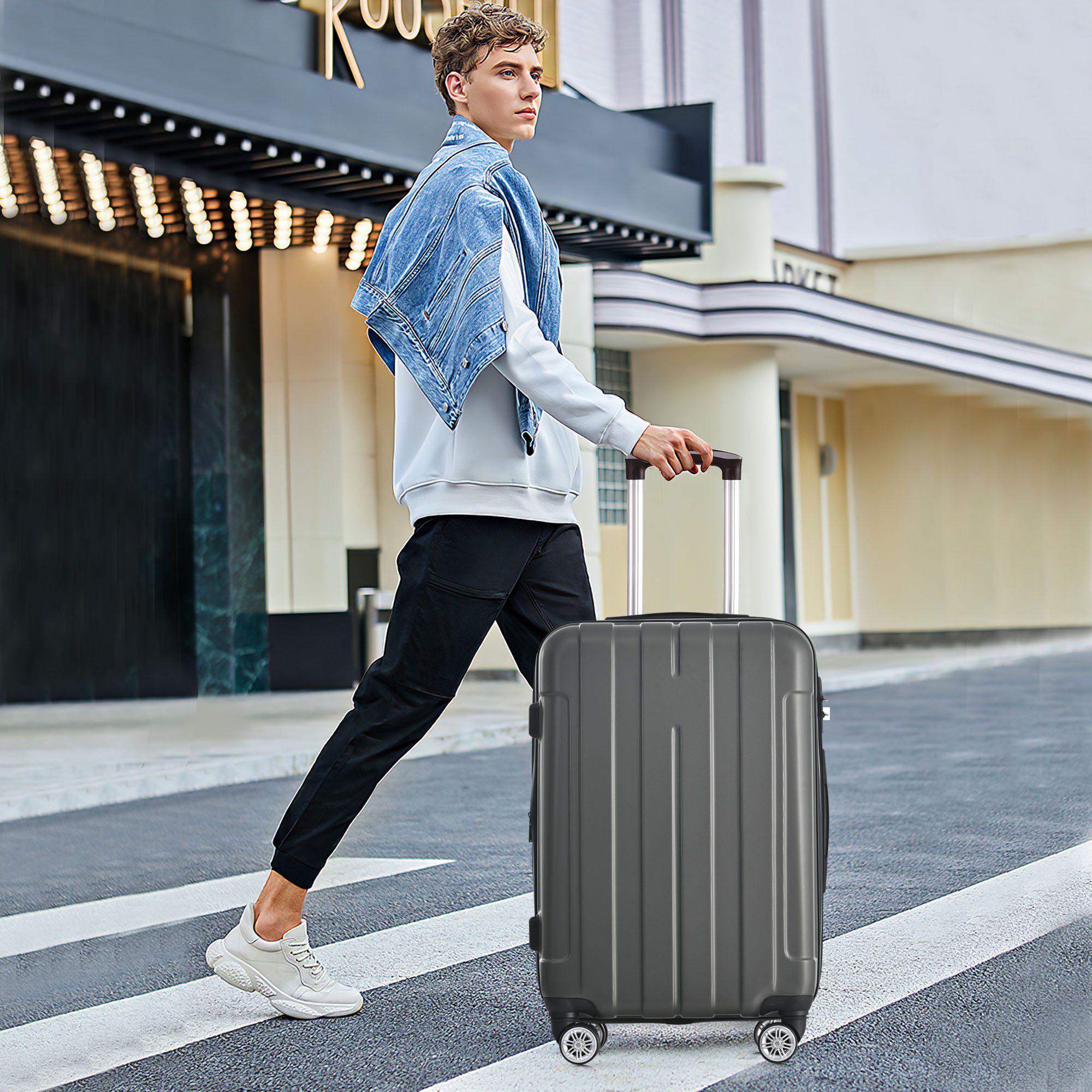 Hartschalen-Trolley Hartschalen-Handgepäck, 4 Rollen, Koffer mit TSA-Schloss und Universalrad, Erweiterbar Seitengriff