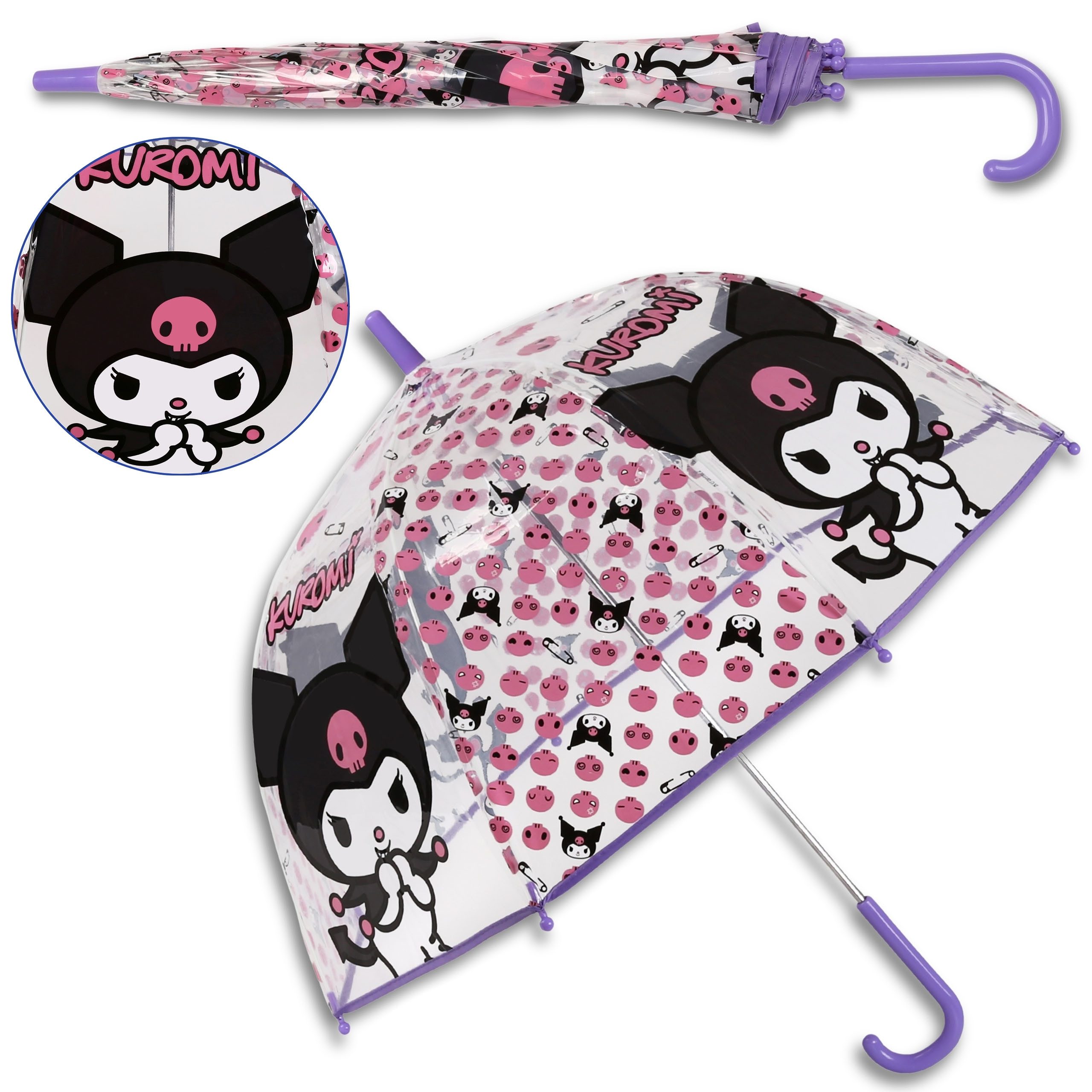 Hello Kitty Taschenregenschirm Hello Kitty Kuromi Transparenter AUTOMATIK Regenschirm, Klappschirm