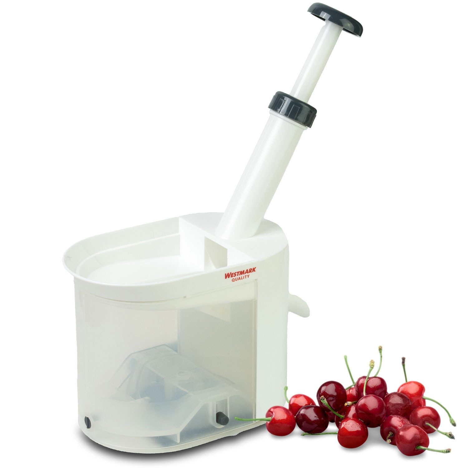WESTMARK Entkerner für Kirschen mit Schütte und Kernkassette, Höhe: 22 cm, Kirschentkerne, PP, Silikon, Edelstahl