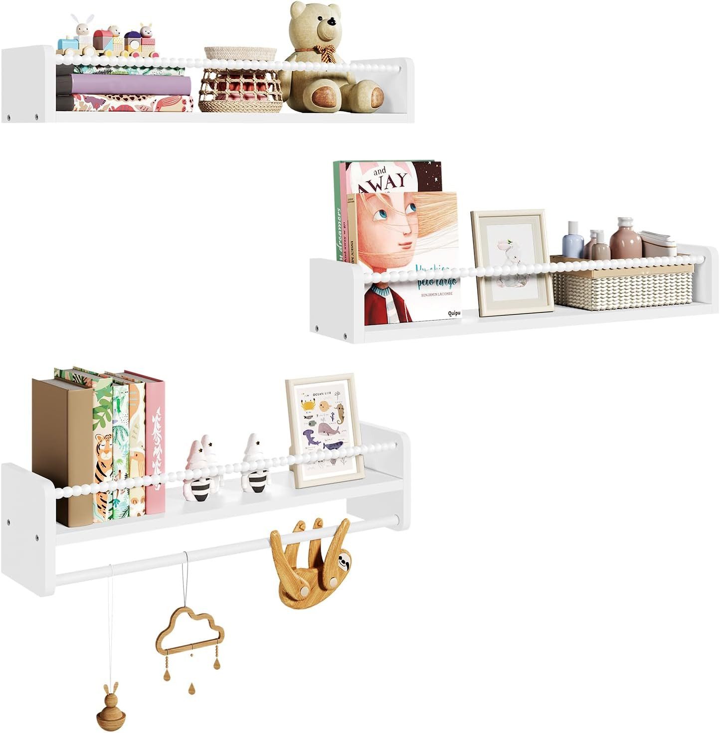 Woltu Kinderregal, 3-tlg., Bücherregal Wand, Montessori Regal, aus Massivholz