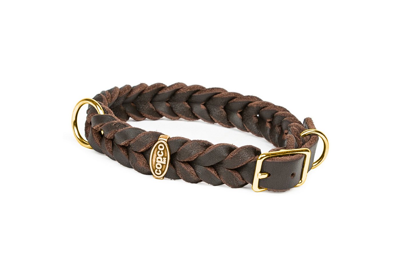 CopcoPet Hunde-Halsband Fettlederhalsband mit Dornschließe verchromt und Messing, Messing, Leder, Geflochten, Handarbeit