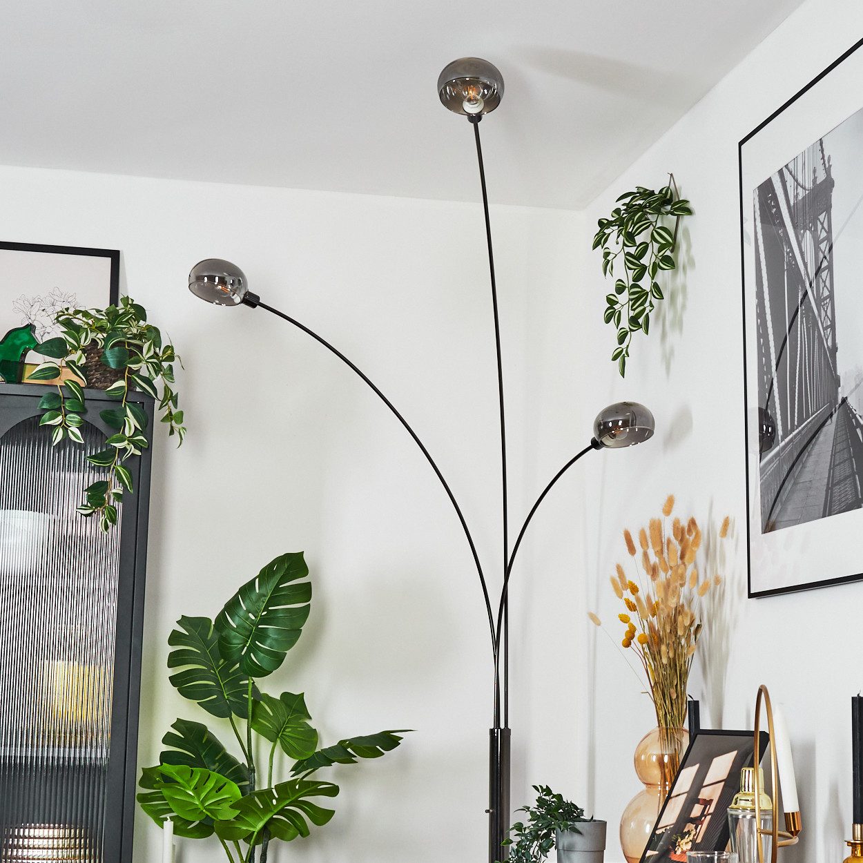 hofstein Stehlampe Stehlampe aus Metall in Schwarz/Chrom/Rauch im Retro-Des günstig online kaufen