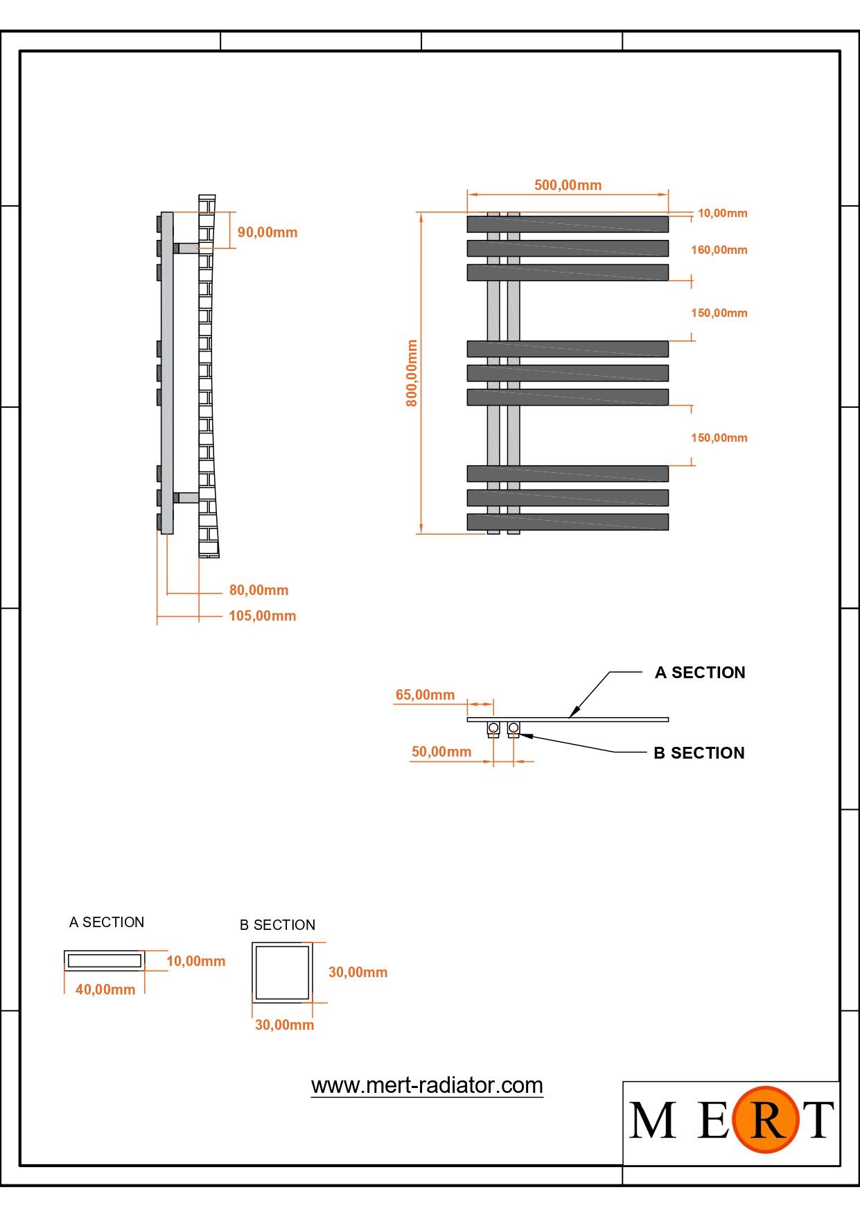 MERT Designheizkörper ELEN Handtuchheizkörper, Seitenanschluss links/rechts – Bild 3 von 5
