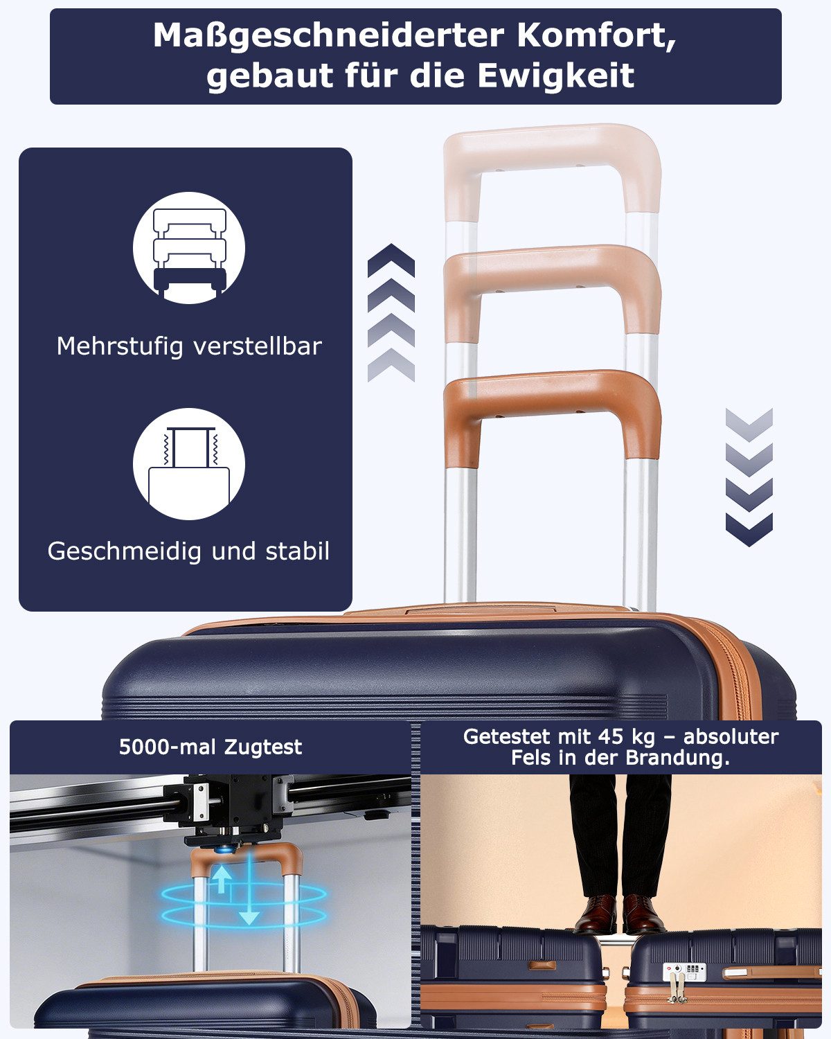 British Traveller Handgepäck-Trolley Reisekoffer Hartschalenkoffer aus 100% PP 8 Spinnerräder, TSA-Schloss