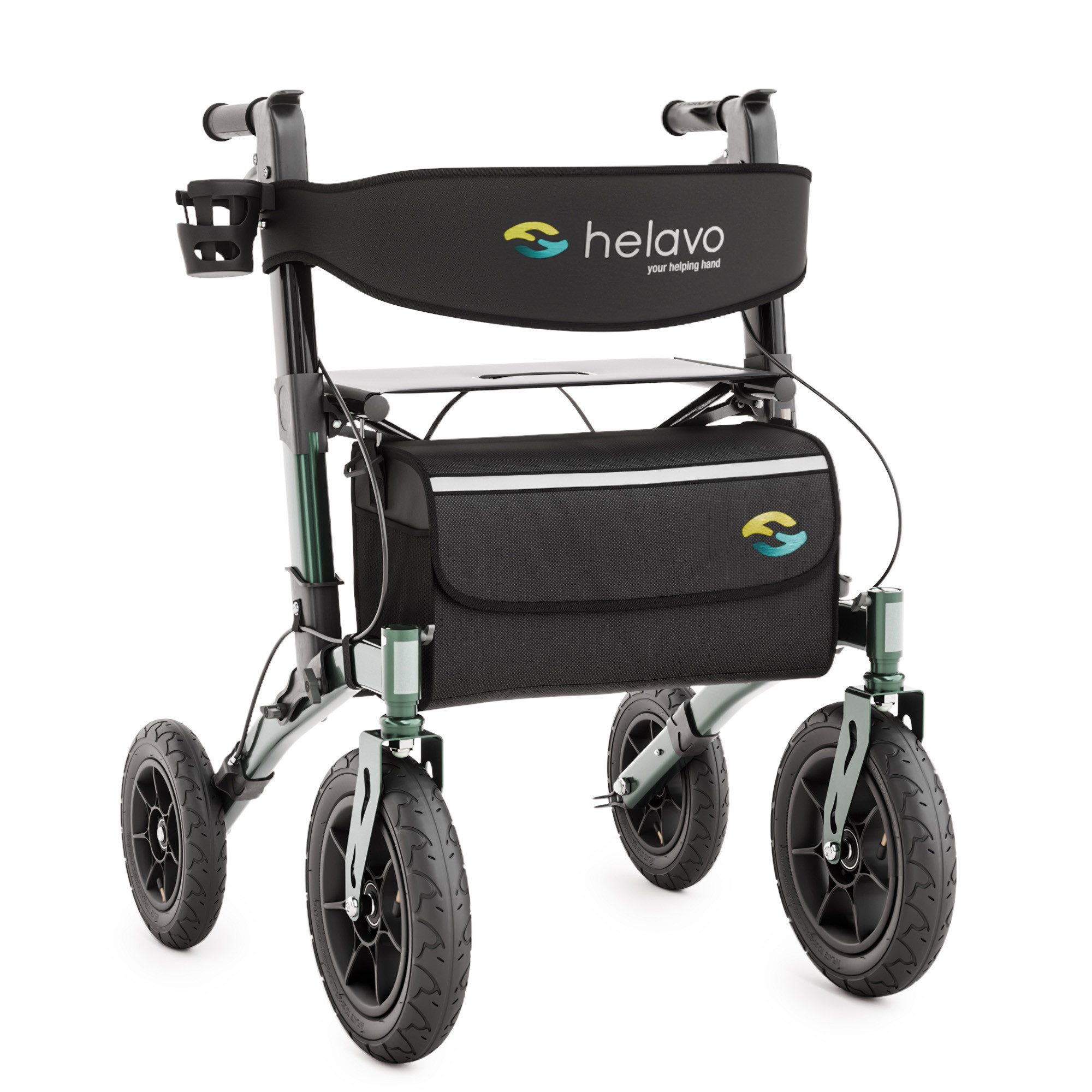 Helavo Rollator H1040, Faltbarer Outdoor Rollator mit Luftbereifung, Sitz & Lehne