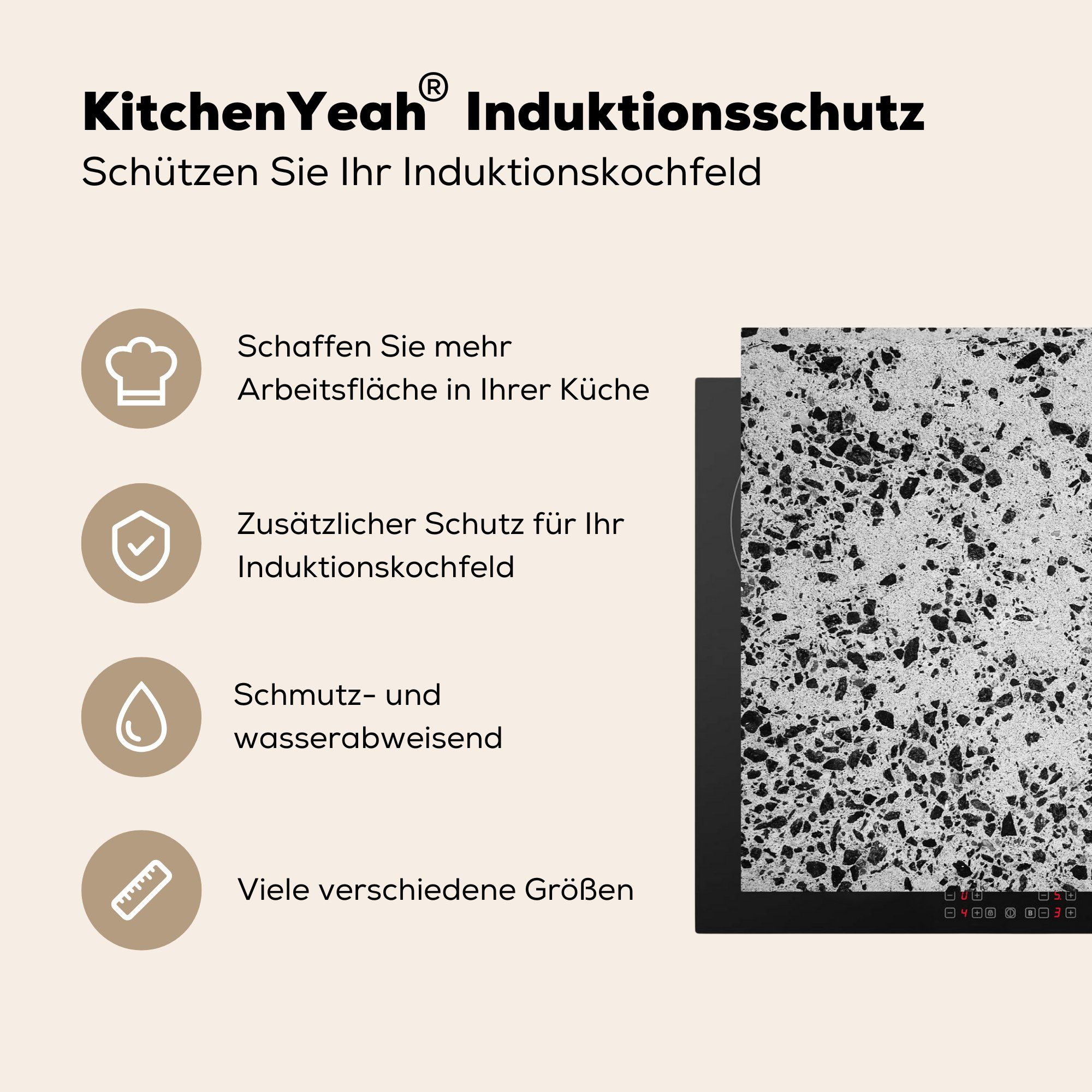 81x52 Schwarz für küche, Stein Ceranfeldabdeckung cm, Induktionskochfeld Weiß, - - Schutz die MuchoWow Vinyl, tlg), Herdblende-/Abdeckplatte - (1 Granit