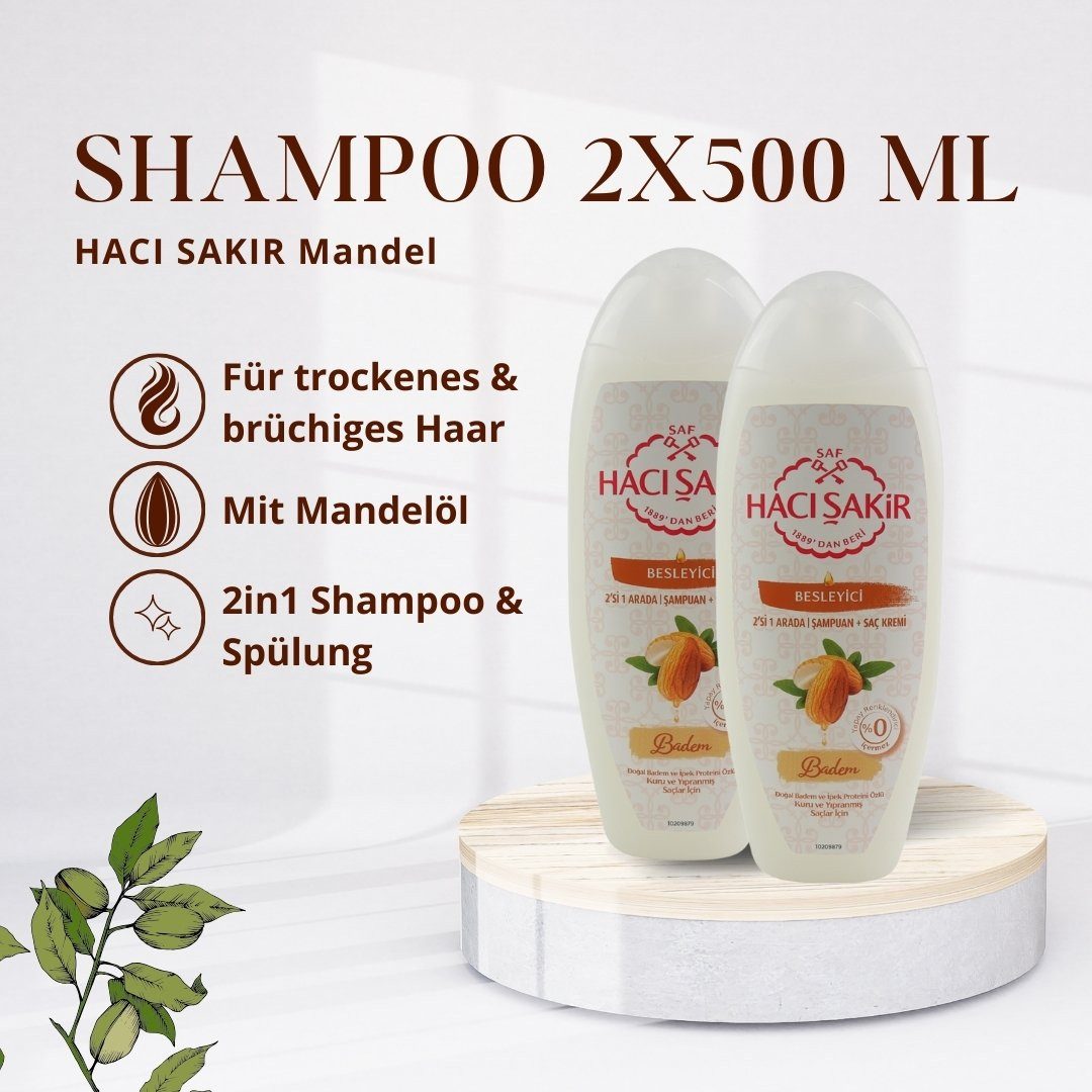 Haci Sakir Haarshampoo Haci Sakir Shampoo 2x 500 ml Mandel, Spar-Set, 2-tlg., mit Mandel-Duft