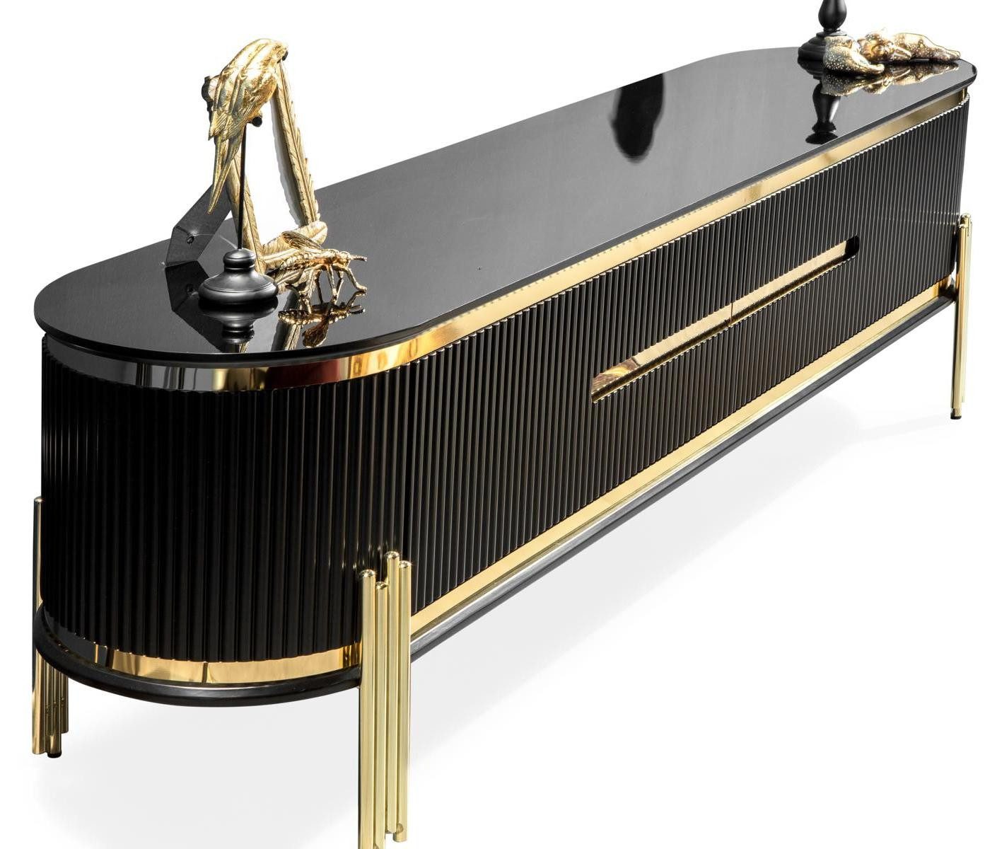 JVmoebel Lowboard Modernes Lowboard Schwarz Gold – Luxus RTV TV-Ständer Design (1 St), Made in Europa
