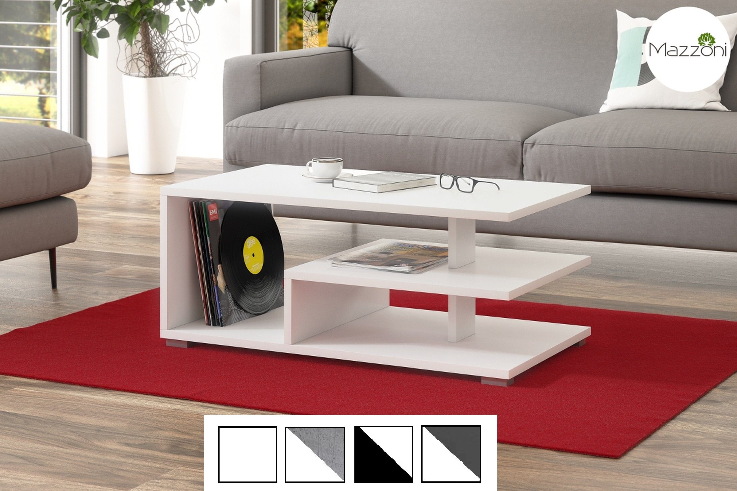 Mazzoni 90x50x40 Couchtisch mit Design Wohnzimmertisch matt Ablagefläche Weiß Link Tisch