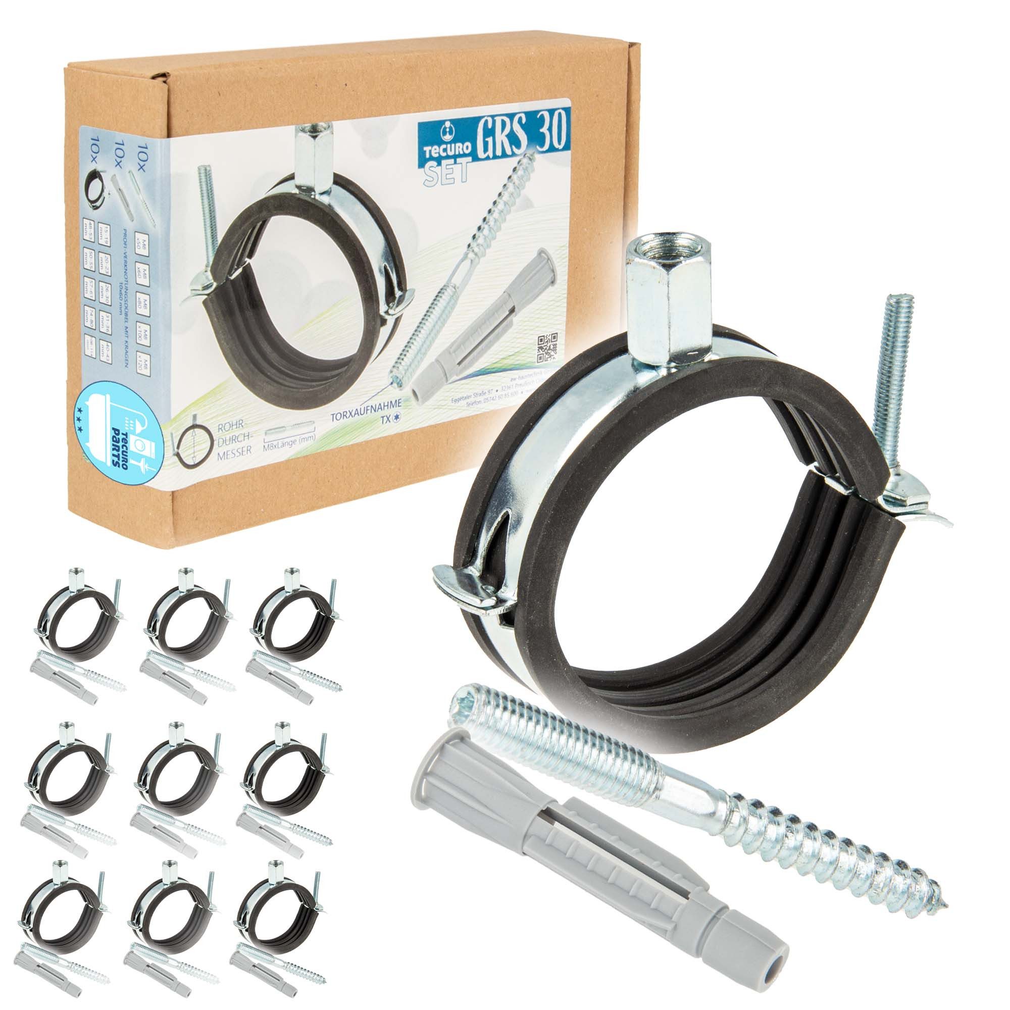 tecuro Rohrschelle 10 x Rohrschelle M8/M10 verzinkt, inkl. Stockschraube und Dübel