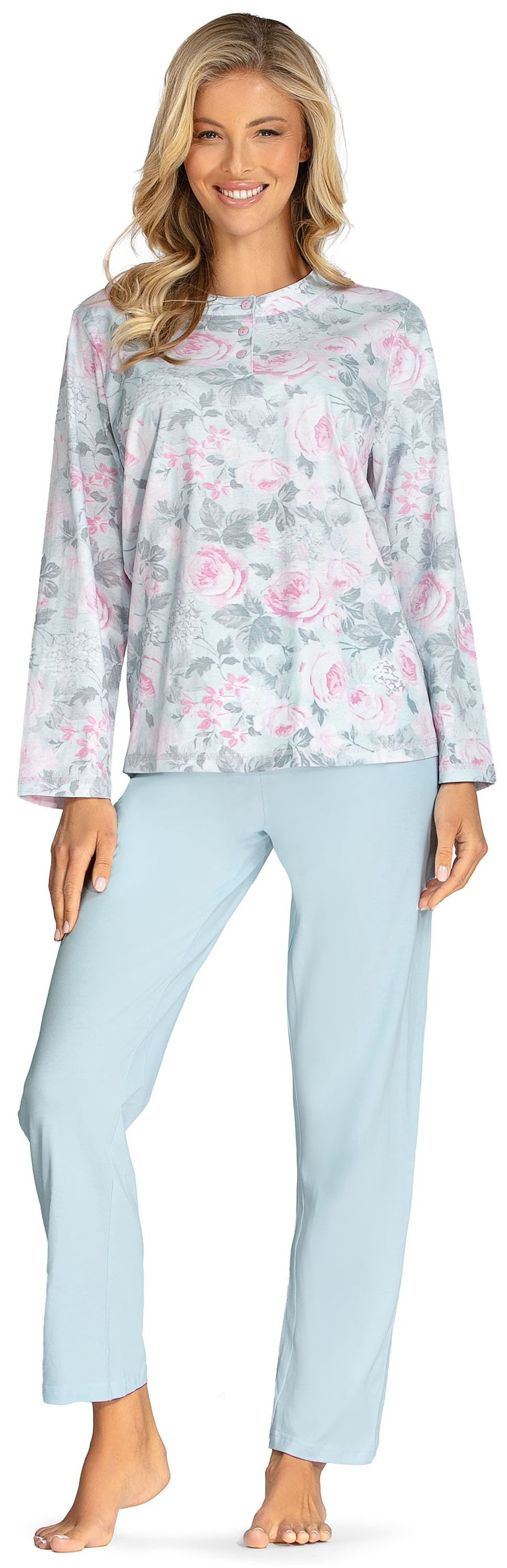 comtessa Schlafanzug Lovely Dreams (Set, 2 tlg., 2-teilig) Damen Pyjama lang Baumwolle Langarm geknöpft große Größen