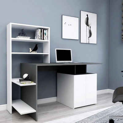 Moblix Schreibtisch DUPLIX Bürotisch, Computertisch, mit Schranksatz, Anthrazit & Weiß
