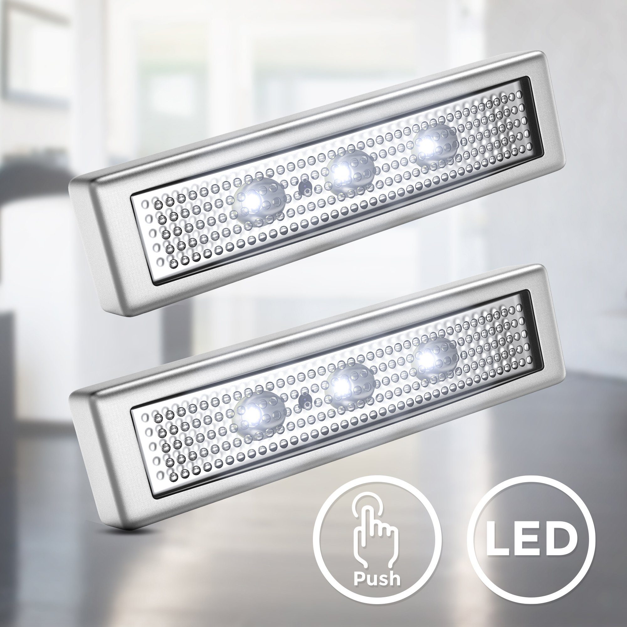 integriert, fest Schranklicht, Kaltweiß, LED SET LED B.K.Licht Unterbauleuchte, batteriebetrieben, 2er ON/OFF, Lichtleiste, Push