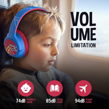 PowerLocus BPA-frei Komfort Kinder-Kopfhörer (mit Klare Soundqualität und nahtlose Kommunikation mit Hi-Fi-Stereo und geräuschunterdrückendem Mikrofon, mit LED-Lichtern im Dunkeln, faltbares Design und Premium-Tragetasche)