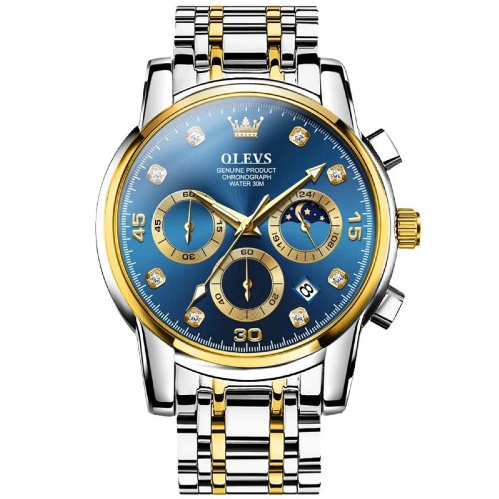 Quarzuhr Herrenuhr Bicolor Silber / Gold Chronograph Sportlich 2889