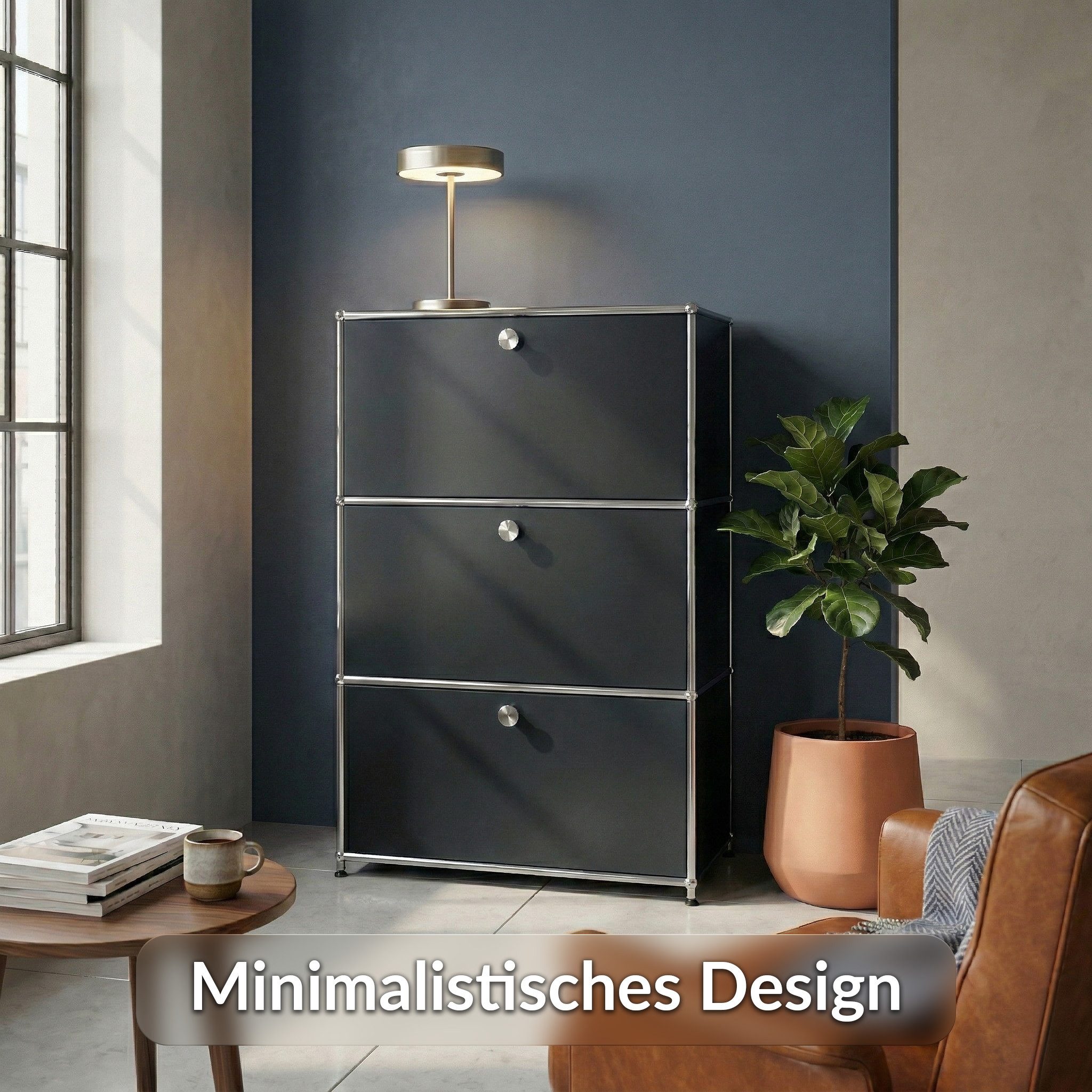 Floordirekt Sideboard Concept Epure MK-129 Metallschrank, 3 verschließbare Fächer, 3 verschließbare Fächer, B75×T40×H120 cm – Bild 3 von 5