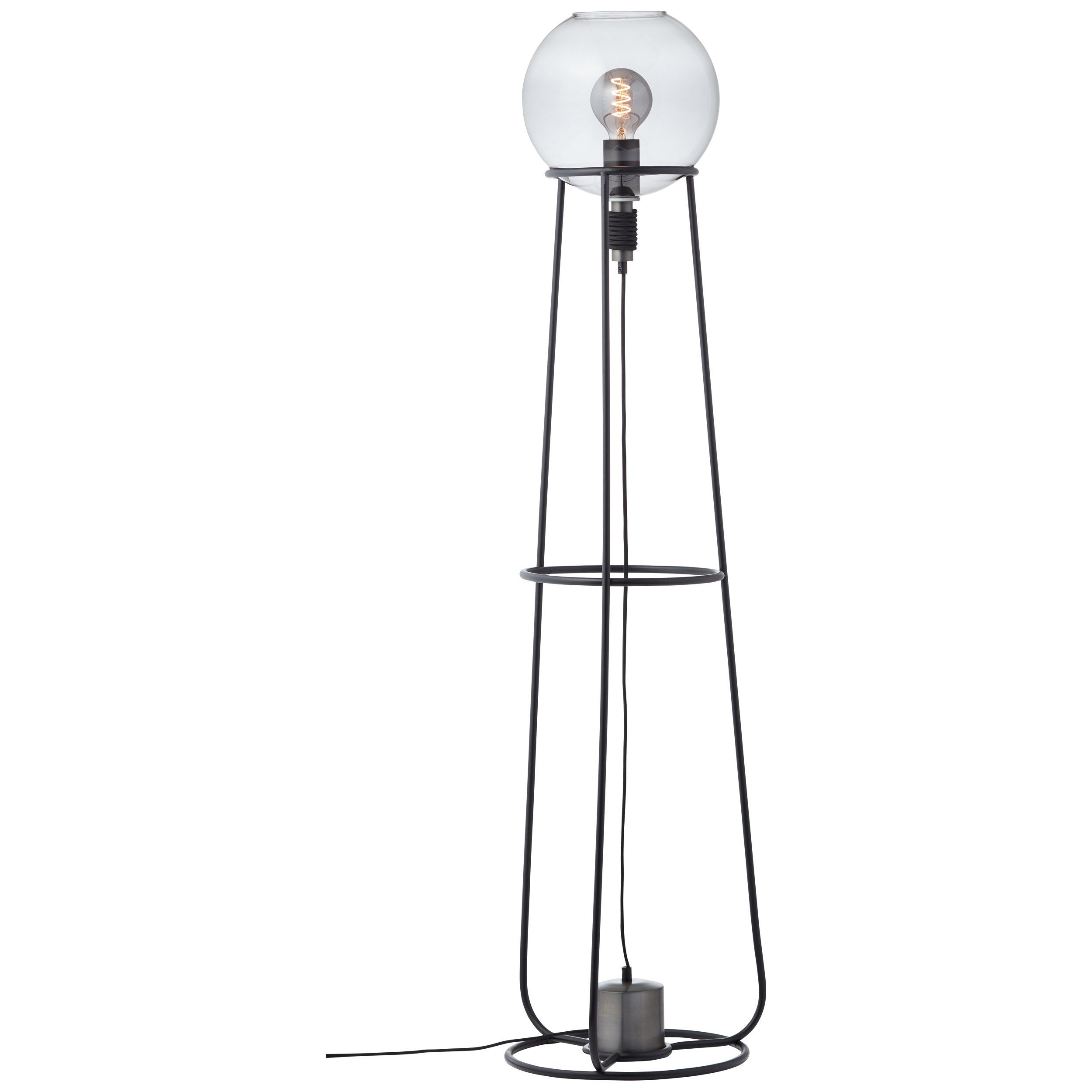 Brilliant Stehlampe 52 W E27, A60, 1x schwarz/silber, 1flg Pheme Pheme, Standleuchte Metall/Glas