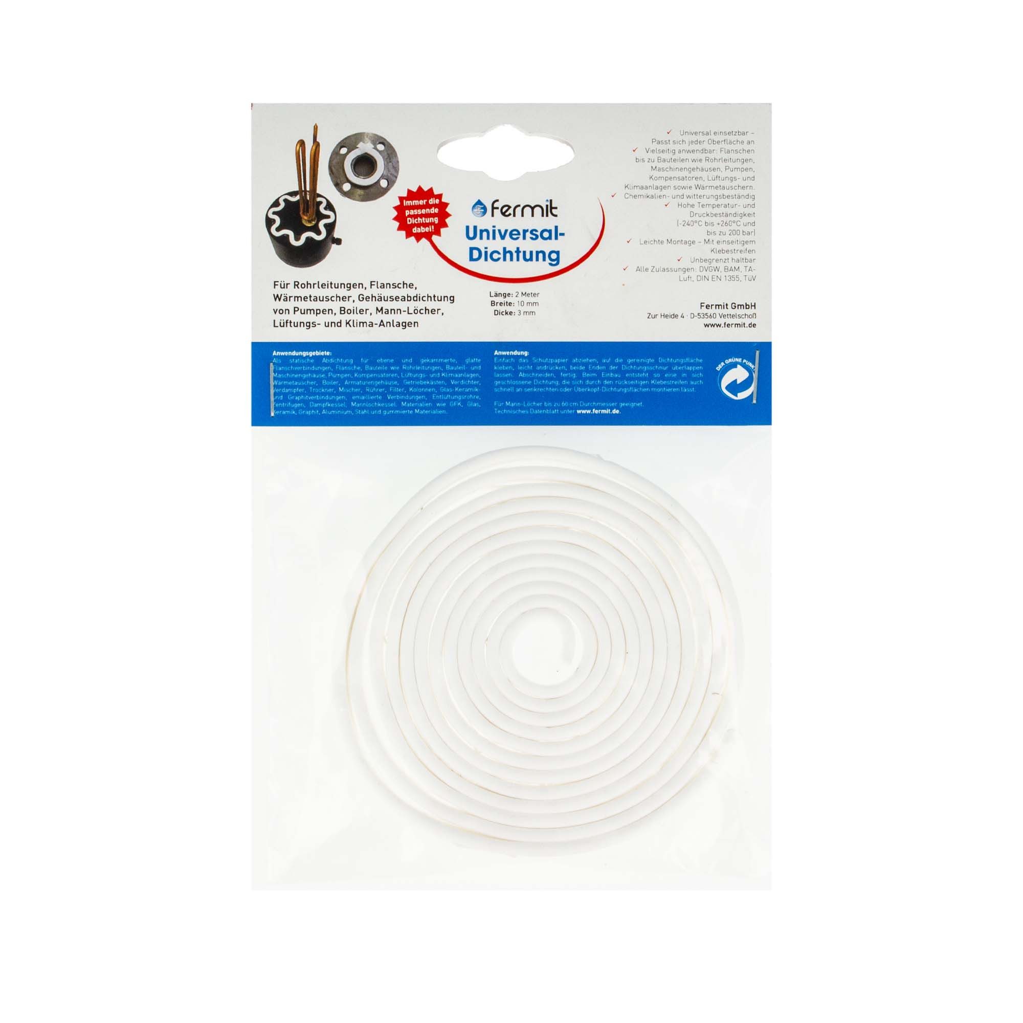 Fermit Gewindedichtband Abdichtungsband + 260°C - 200 bar selbstklebend, 10 x 3 mm, Длина 2 m