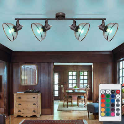 etc-shop LED Deckenspot, Leuchtmittel inklusive, Warmweiß, Farbwechsel, Vintage Decken Lampe beweglich FERNBEDIENUNG Geflecht Spots