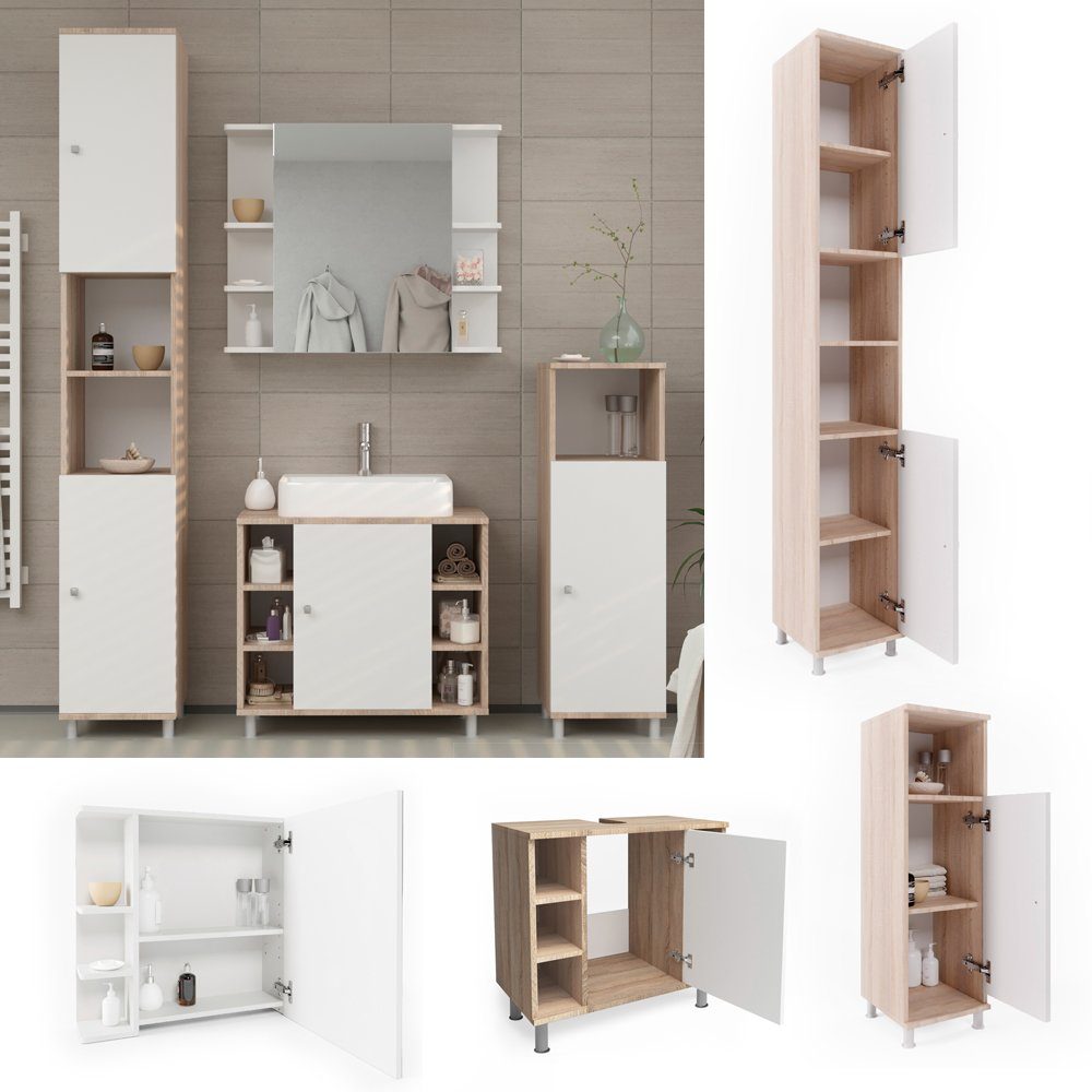 Vicco Badmöbel-Set Fynn, Sonoma/Weiß, 4 Teile, günstig online kaufen