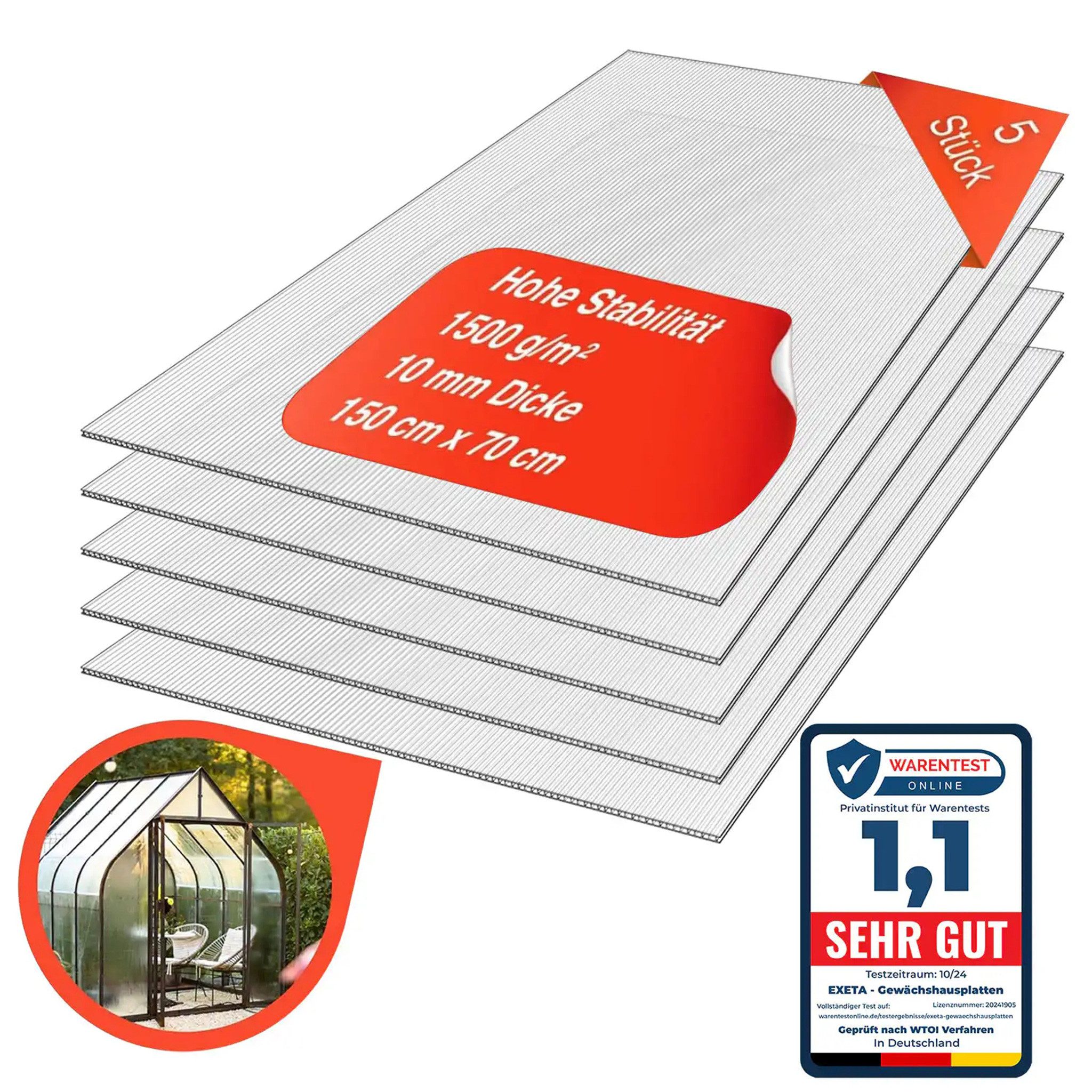 exeta Hohlkammerplatte Gewächshausplatten 10mm 5 Stück I 70 x 150 cm Polyca günstig online kaufen