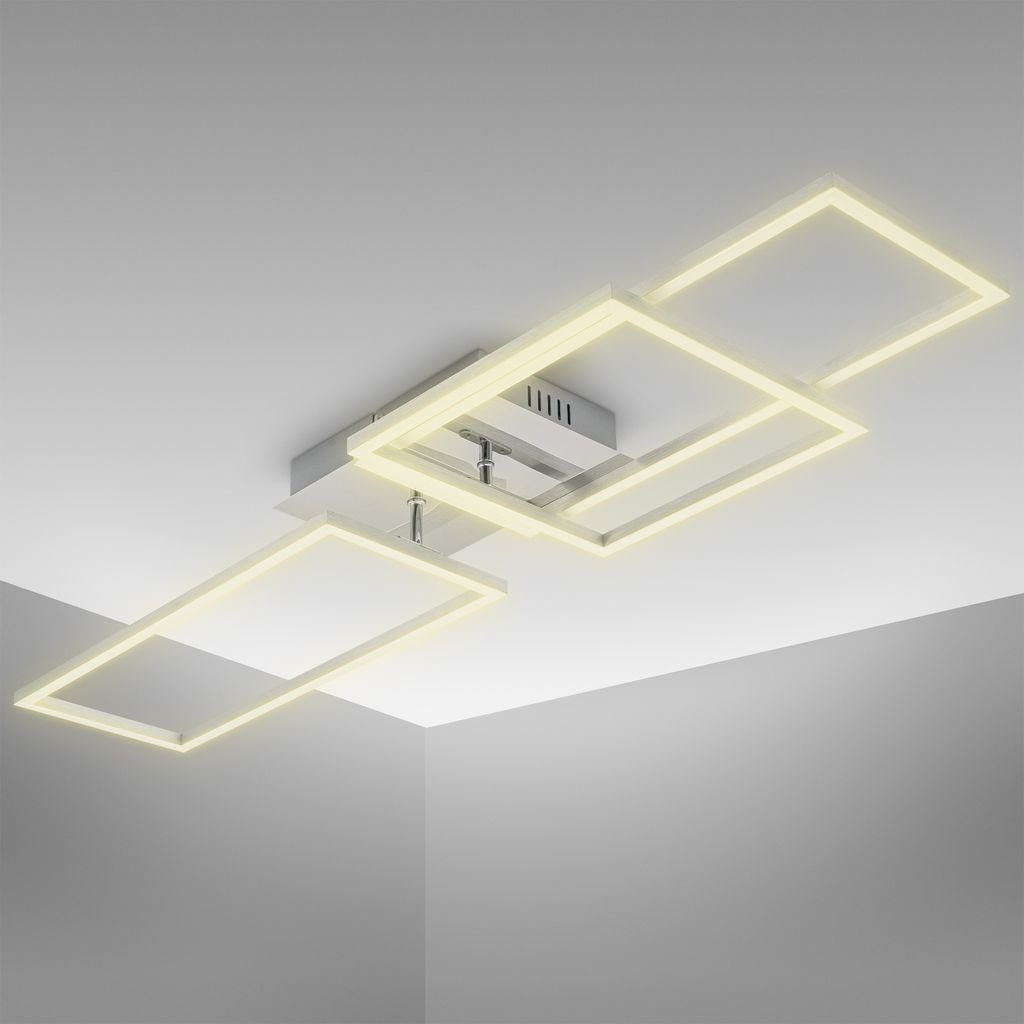 Warmweiß, (LxBxH) und Frame BKL1500, (LxBxH) - Schutzart 8W mm 3-flammig Chrom-Alu 928x260x95 besitzt Deckenlampe Wohnzimmerlampe 3.000K LED 928x260x95 Deckenleuchte IP20, Die IP20 integriert, mm misst B.K.Licht die fest