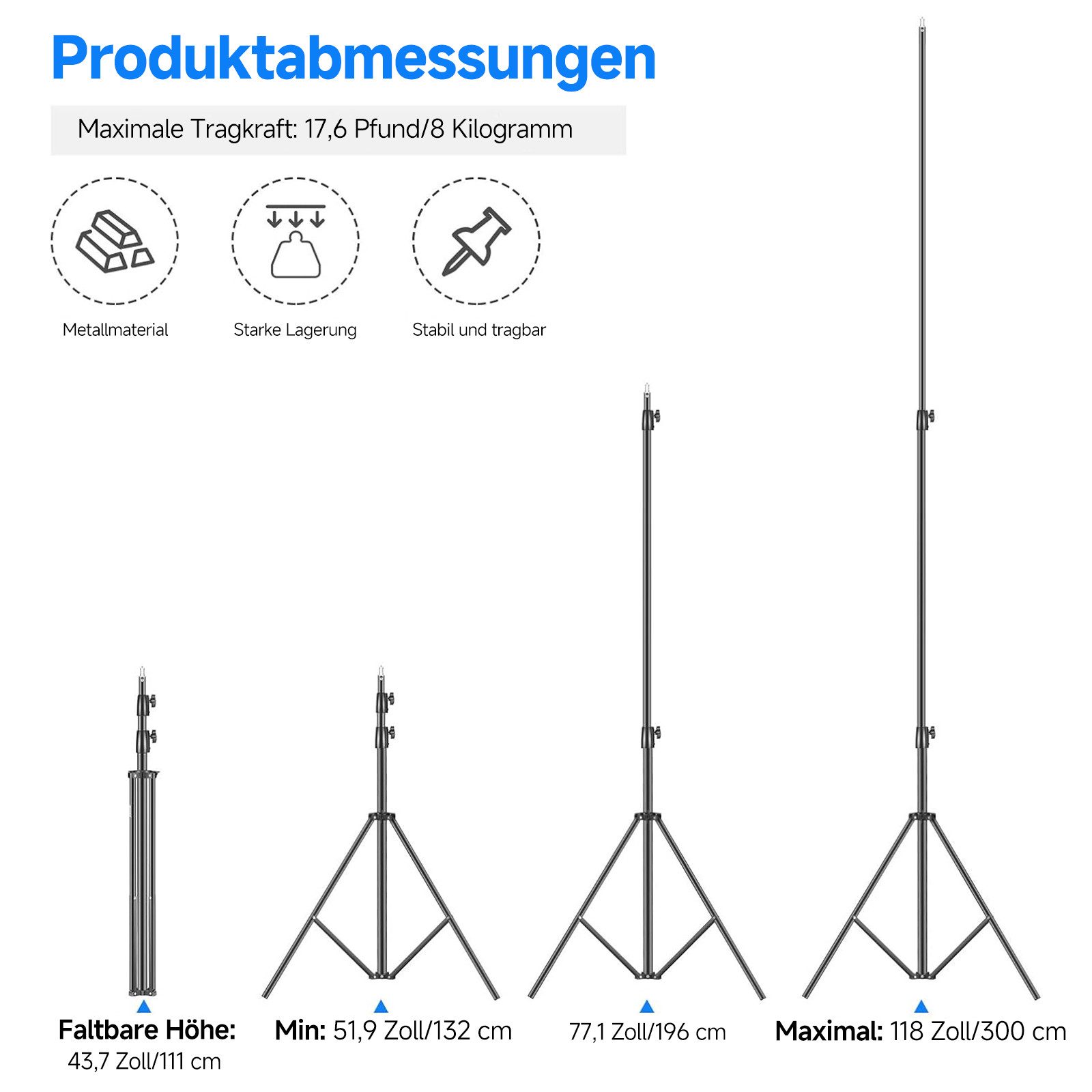 Neewer ST-300 Hochleistungs Lichtstativ, Höhenverstellbar 1,32-3 M Lampenstativ (federgepolstert, Metallfotografiestativständer für Studio Softbox)
