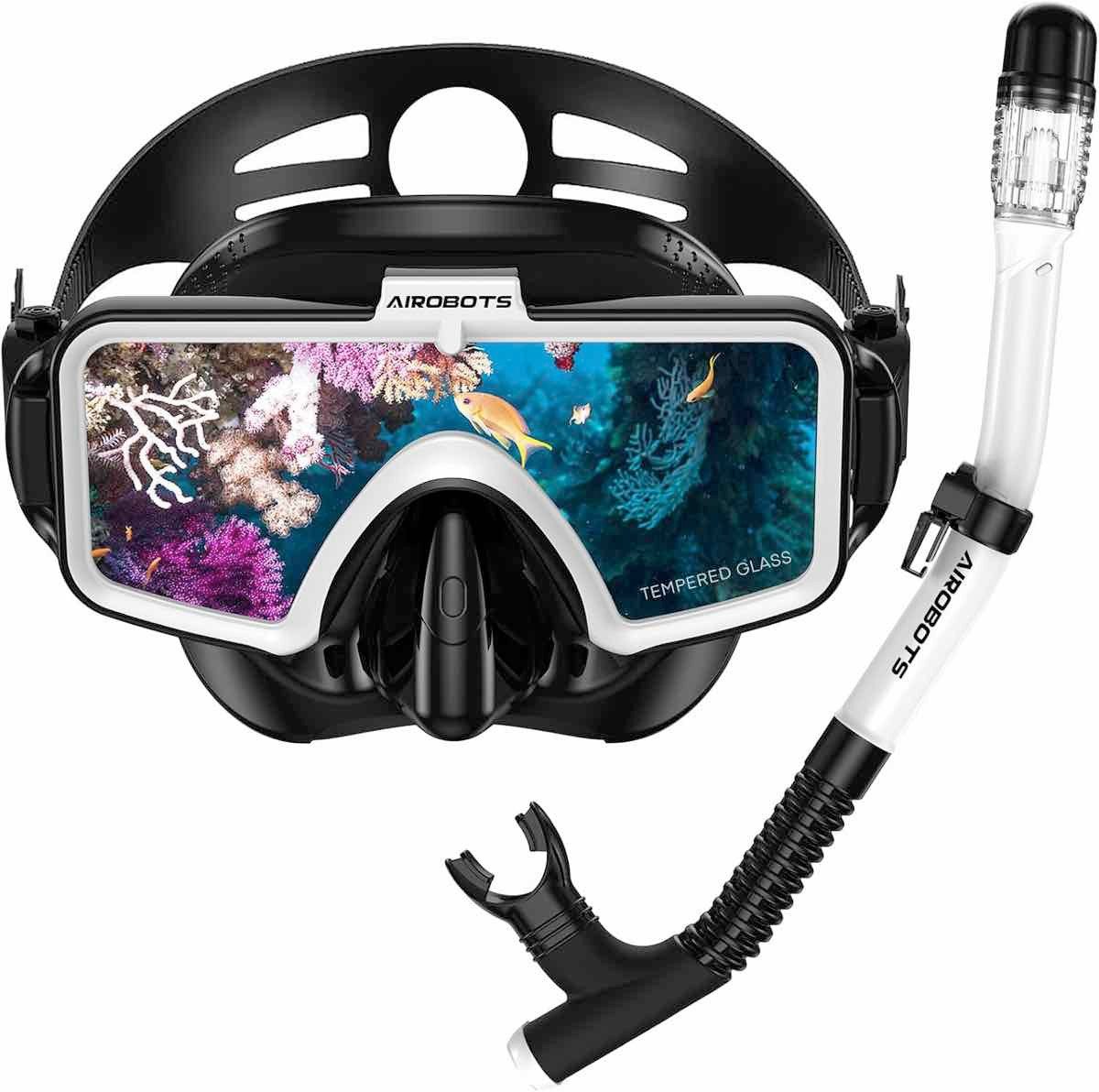 Airobots Schnorchel Set Tauchermaske & Schnorchel Anti-Fog Anti-Leck TS006/TS007 (Set, 1x Schnorchel, 1x Maske), 180°-Panorama, flexibler Silikonschlauch, korrosionsbeständig