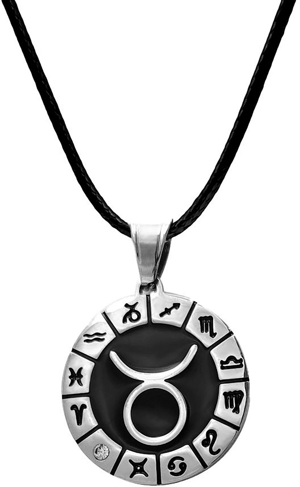 Firetti Kette mit Anhänger Schmuck Geschenk Edelstahl Leder Halsschmuck Halskette Sternzeichen, Made in Germany - mit Similistein
