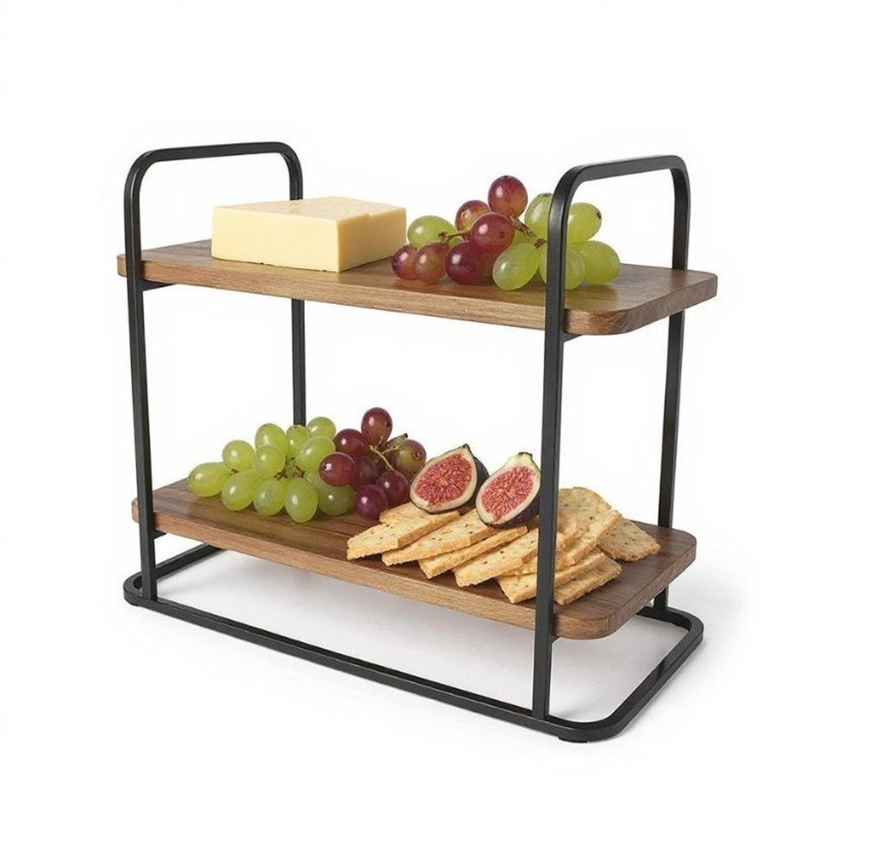 Cheffinger Servierständer Servierständer aus Bambus & Metall – 2-stöckig, Bambus, Metall, (3-tlg), für Kuchen, Brunch & Party