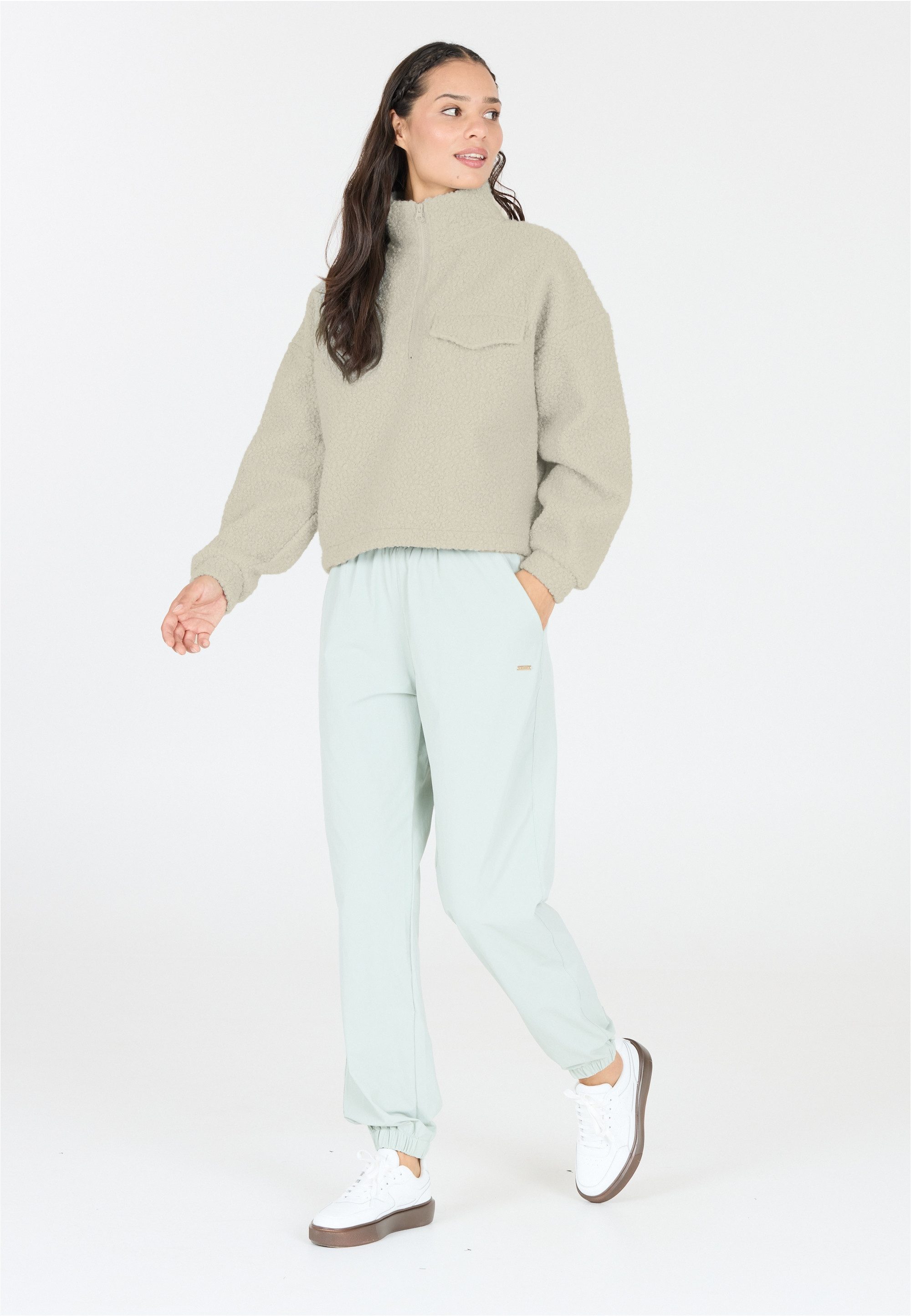 ATHLECIA Strickpullover Florrie mit Teddy-Fleece und halbem Reißverschluss