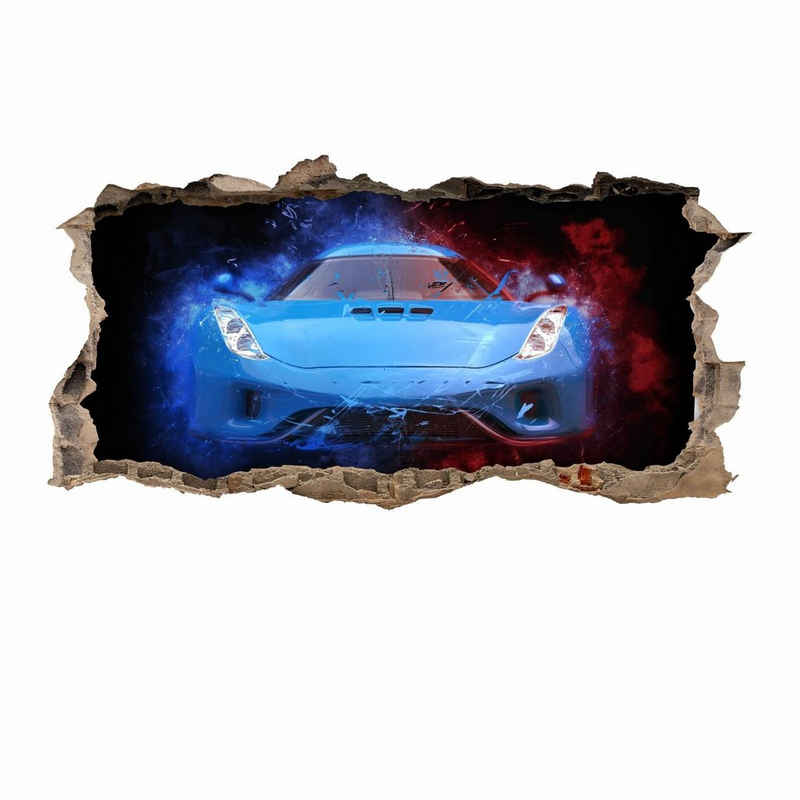nikima Wandtattoo 107 Sportwagen blau - Loch in der Wand (PVC-Folie), in 6 vers. Größen