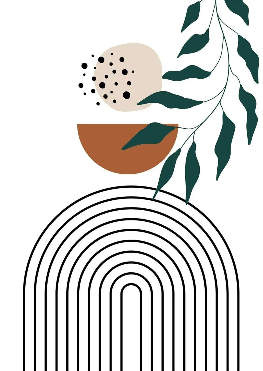 TPFLiving Kunstdruck (OHNE RAHMEN) Poster - Leinwand - Wandbild, Mid-Century Modern Boho Terrakotta Töne abstrakte botanische Leinwand (Leinwandbild XXL), Farben: Braun, Schwarz, Weiß, Orange - Größe: 20x30cm