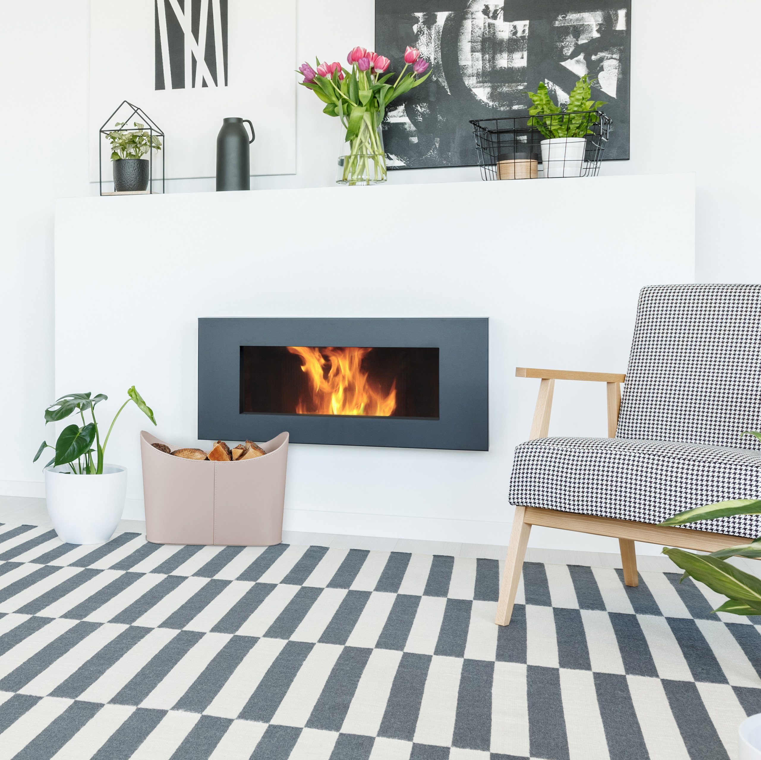 relaxdays Kaminholzkorb Hellgrauer Holzkorb Kunstleder, XL günstig online kaufen