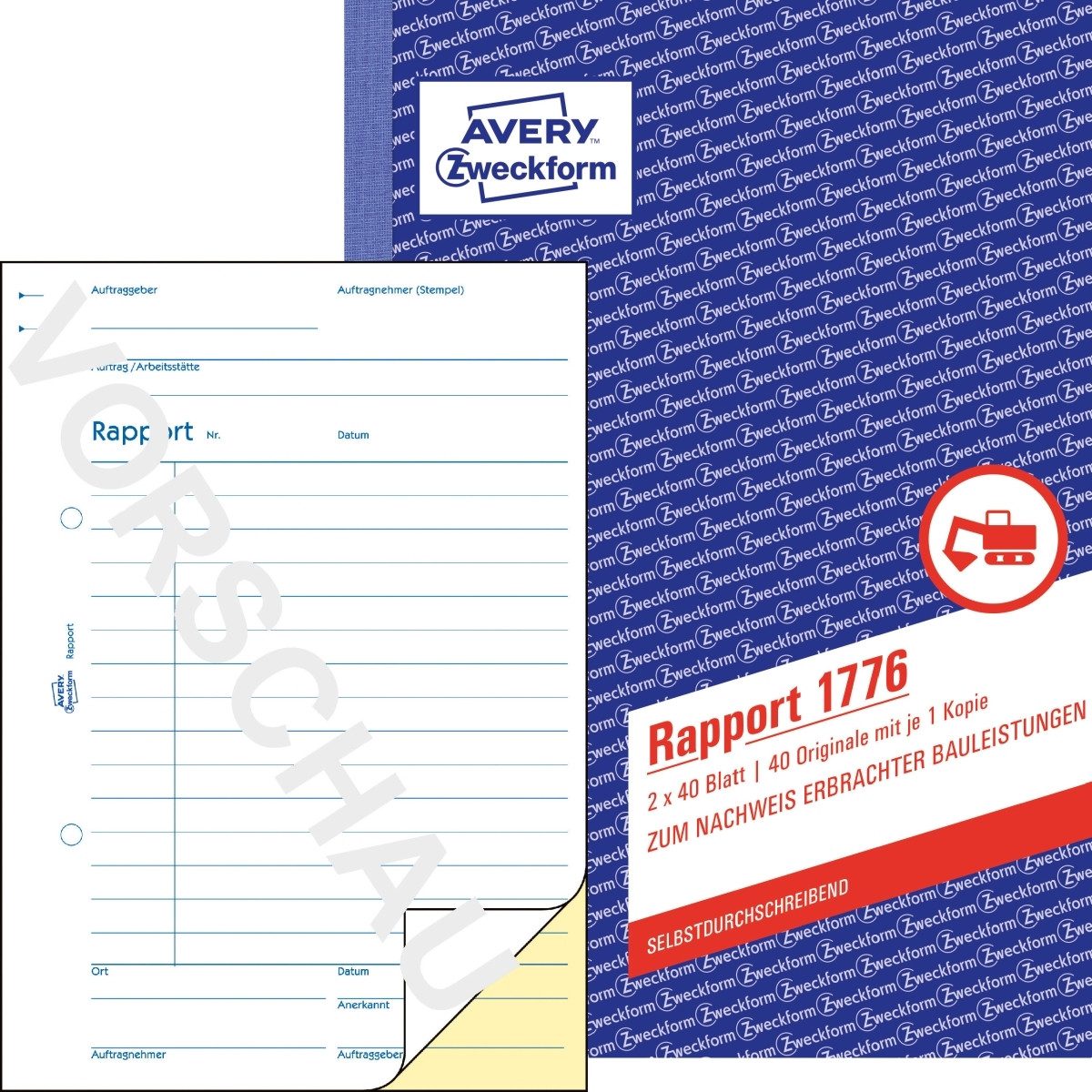 Formularblock Formularbuch Rapport A5 2x40 Blatt selbstdurchschreibend weiß/gelb