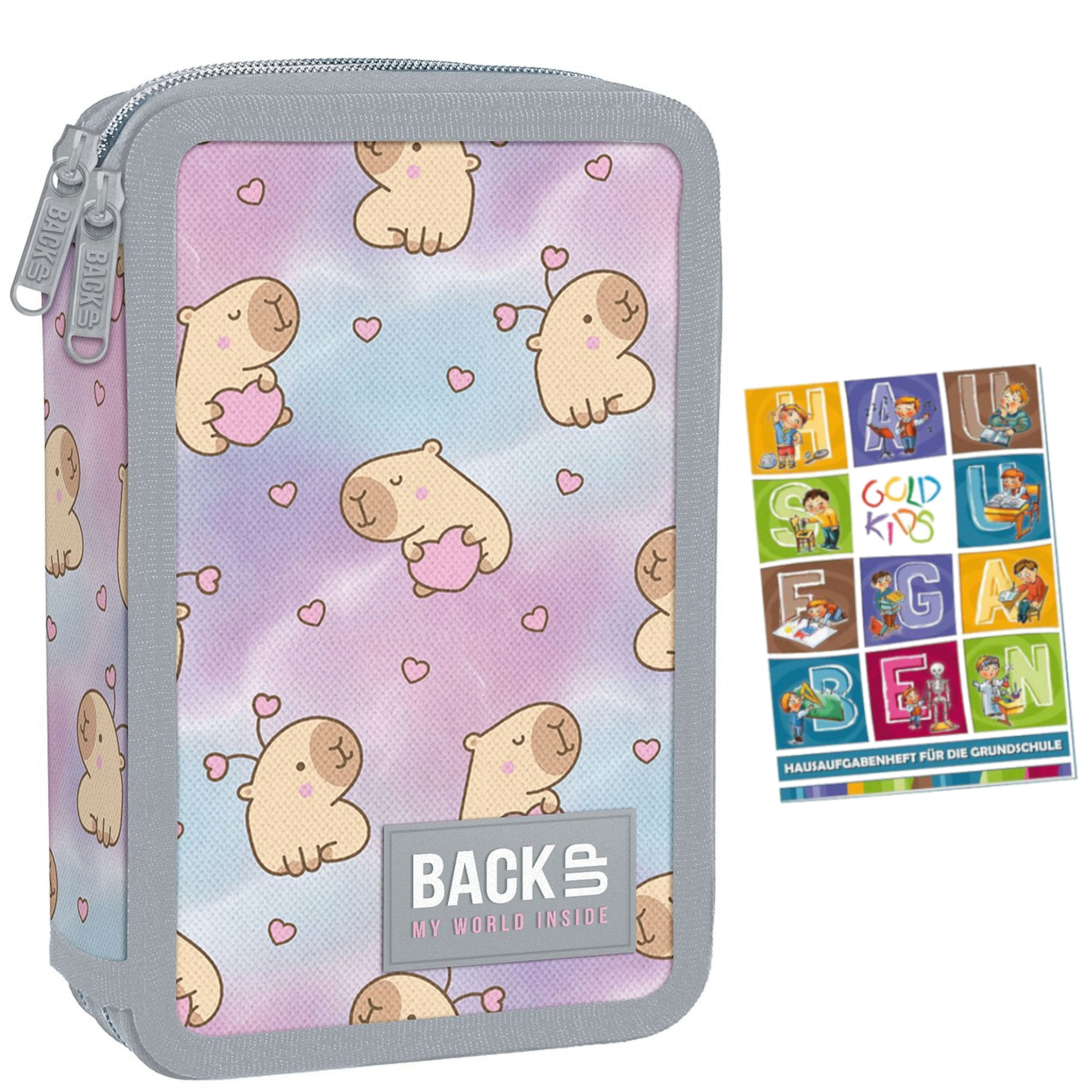 GOLDKIDS Federmäppchen 2 Fächer - Mäppchen für Mädchen und Jungen -, (Federmappe 2-Fach Federtasche, Gefüllte Schüleretui Schulmäppchen), und Hausaufgabenheft