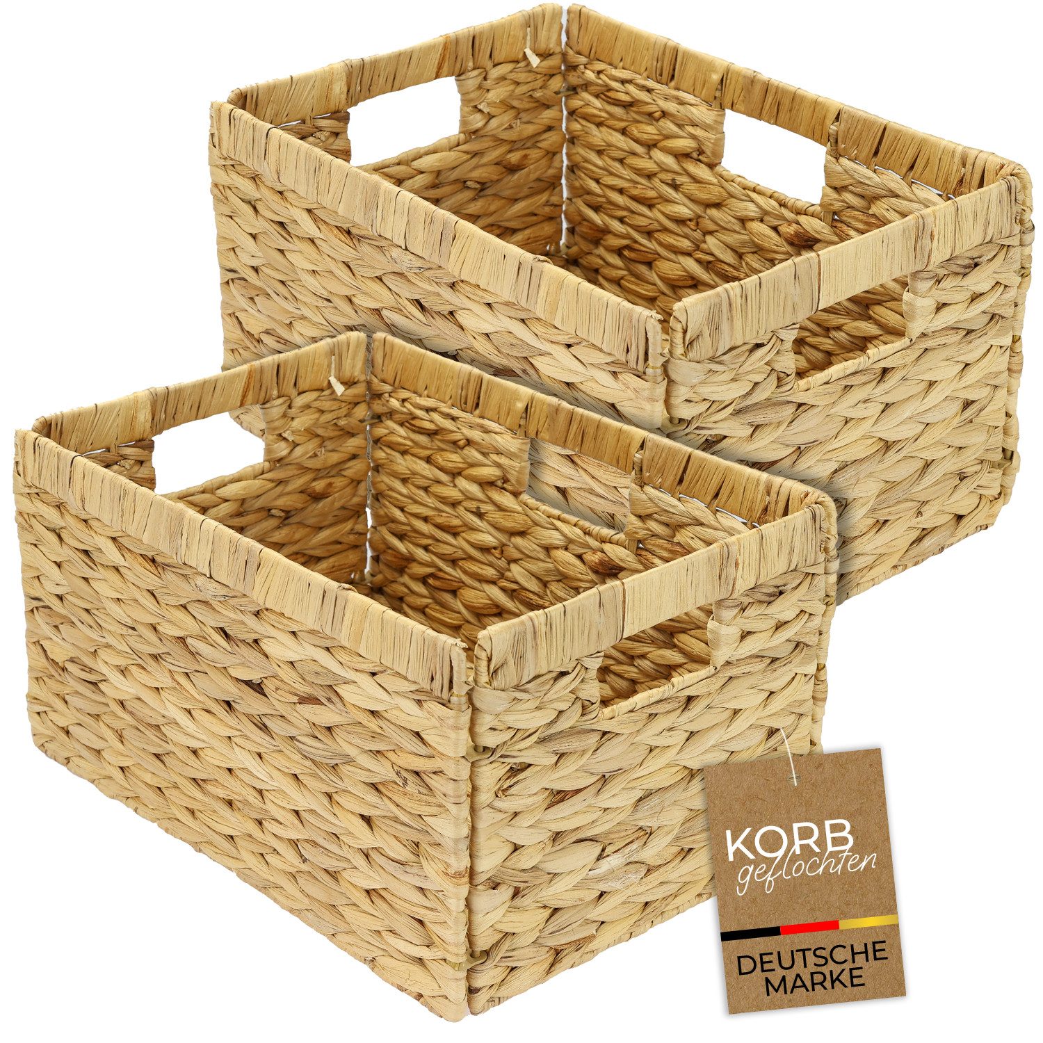 HMF Regalkorb Aufbewahrungskorb passend für BILLY Regal, Korb, geflochten aus Wasserhyazinthe mit drei Griffen, 35 x 25 x 20 cm