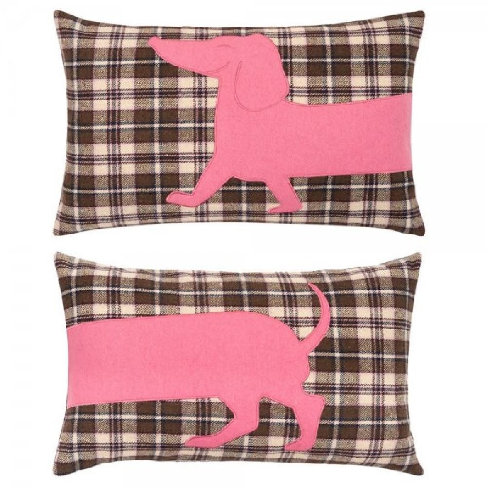 Wohndecke Kissenhülle Tartan Dog Dackel Brown Pink (30x50cm) (2er-Set), PAD günstig online kaufen