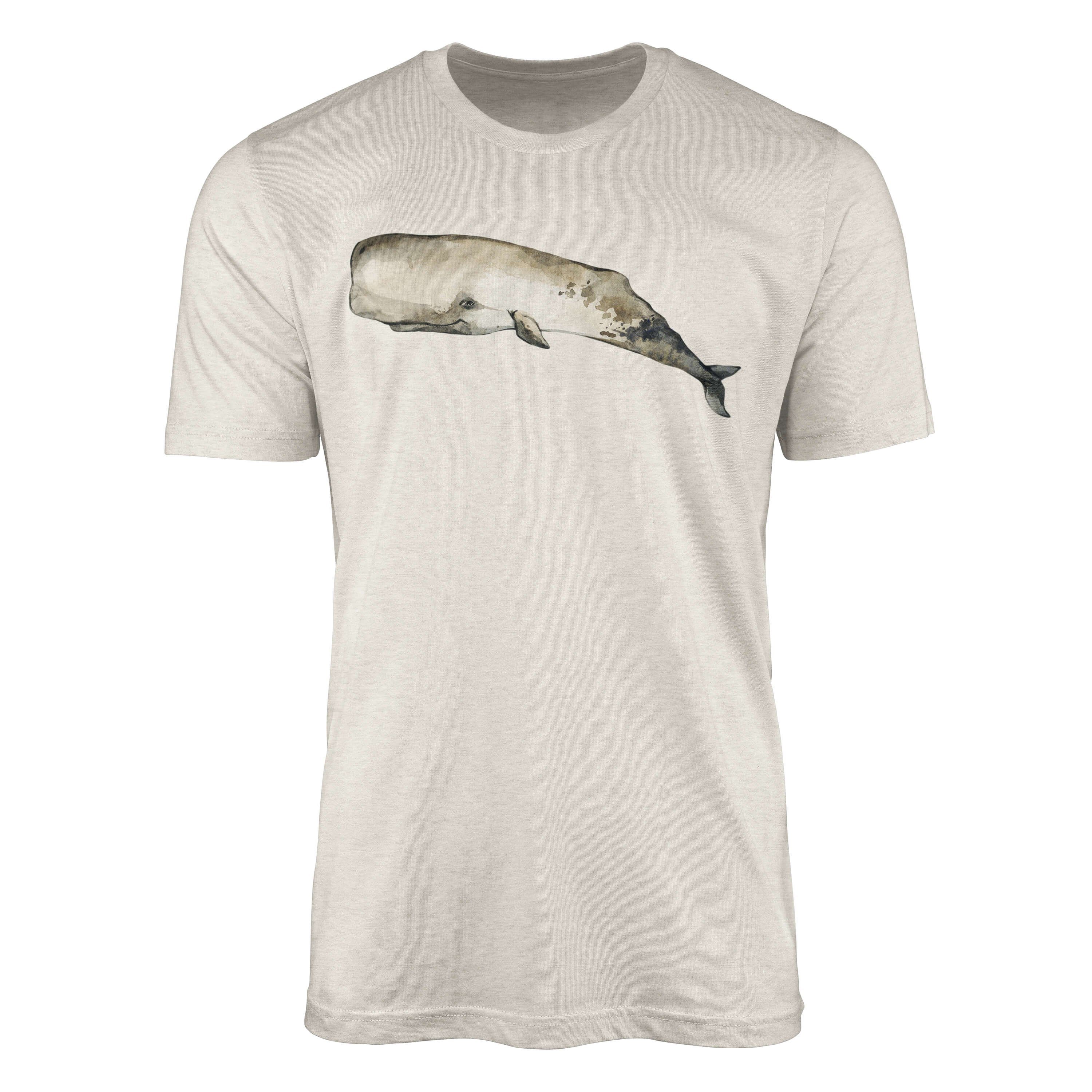 Sinus Art T-Shirt Herren Shirt 100% gekämmte Bio-Baumwolle T-Shirt Pottwal Wasserfarben Motiv Nachhaltig Ökomode aus (1-tlg)