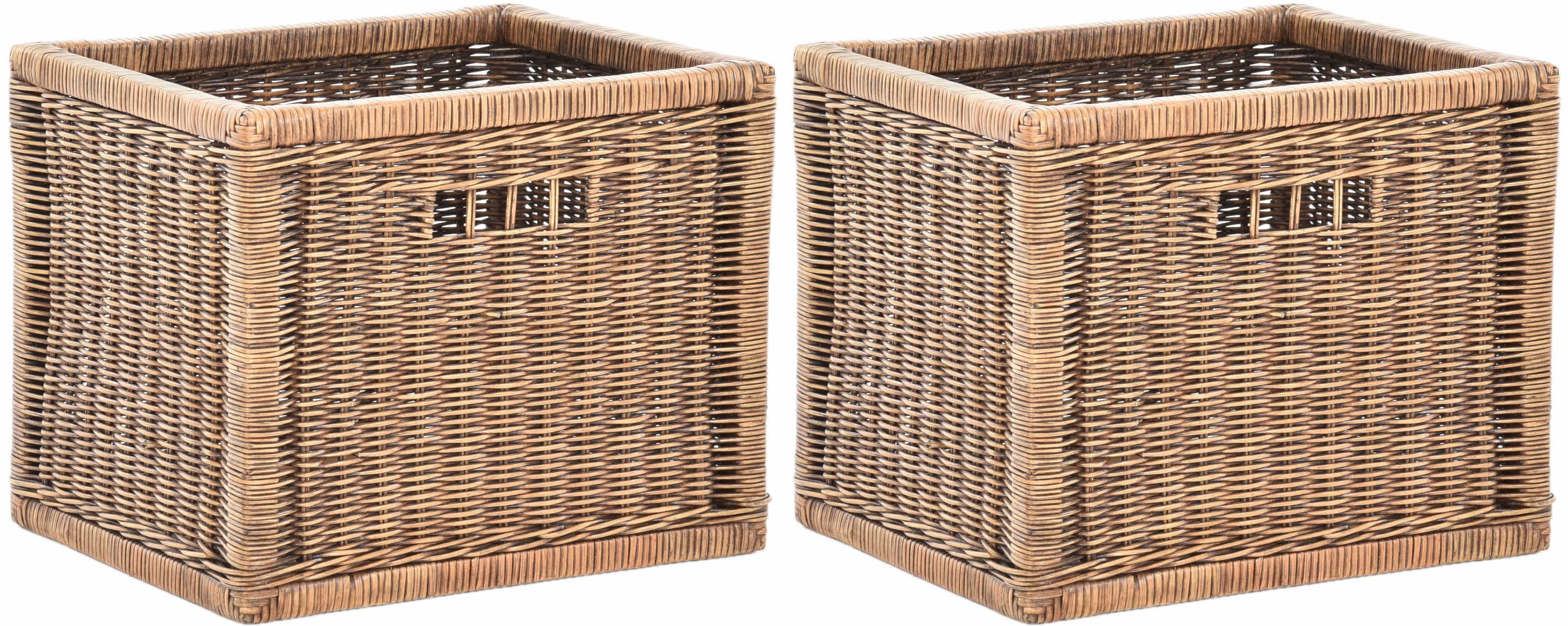 Krines Home Regalkorb Set/2 Stabiler Regalkorb mit Holzrahmen Schubfach aus echtem Rattan (Set, 2 St., 2 Stück), Schübe Box zur Aufbewahrung Regalkorb Schrankkorb Griff (Set 42x32x32)