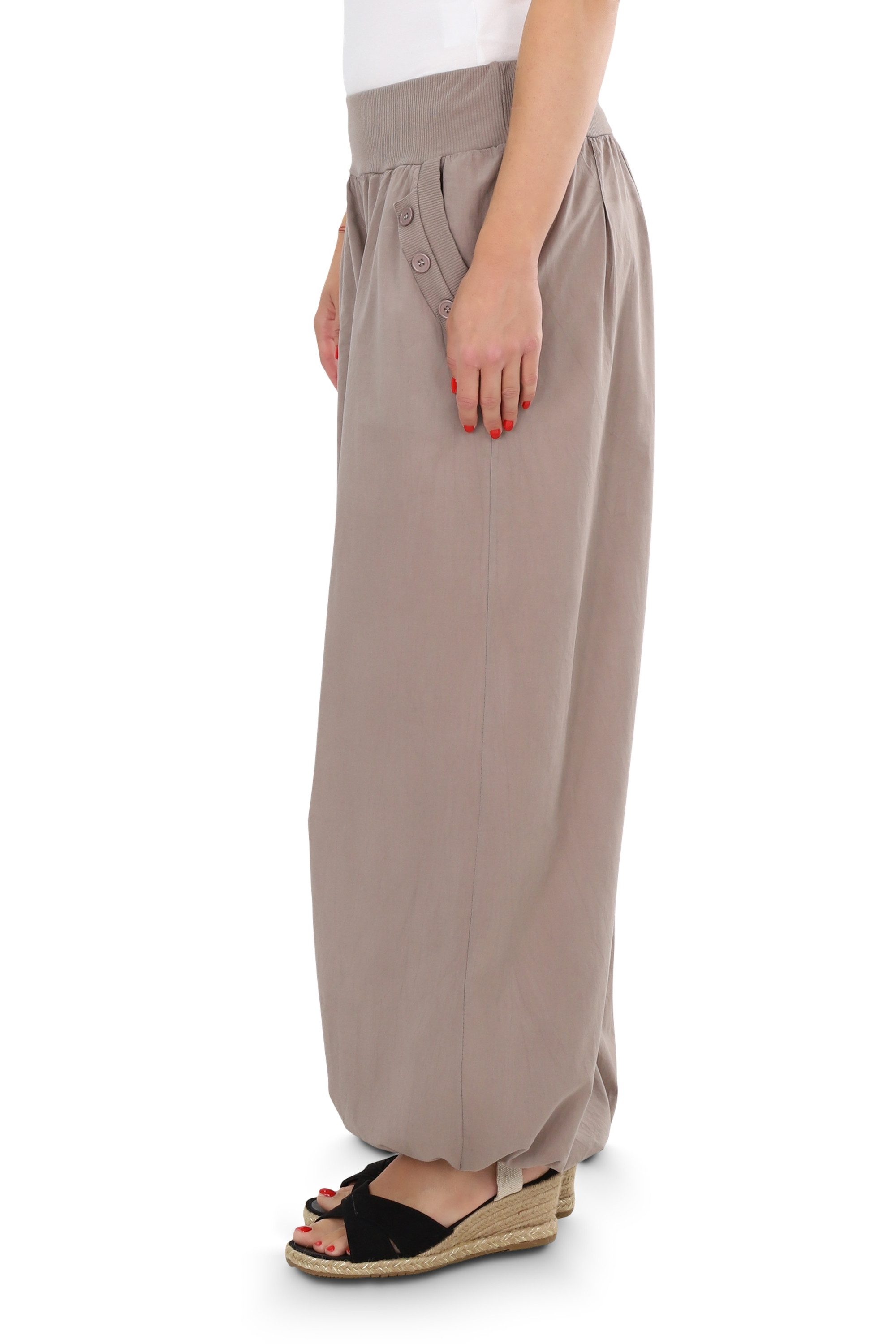 malito more than fashion Haremshose malito Damen Pumphose mit Zierknöpfen 23245P Sommer Aladinhose Freizeithose locker & lässig Einheitsgröße