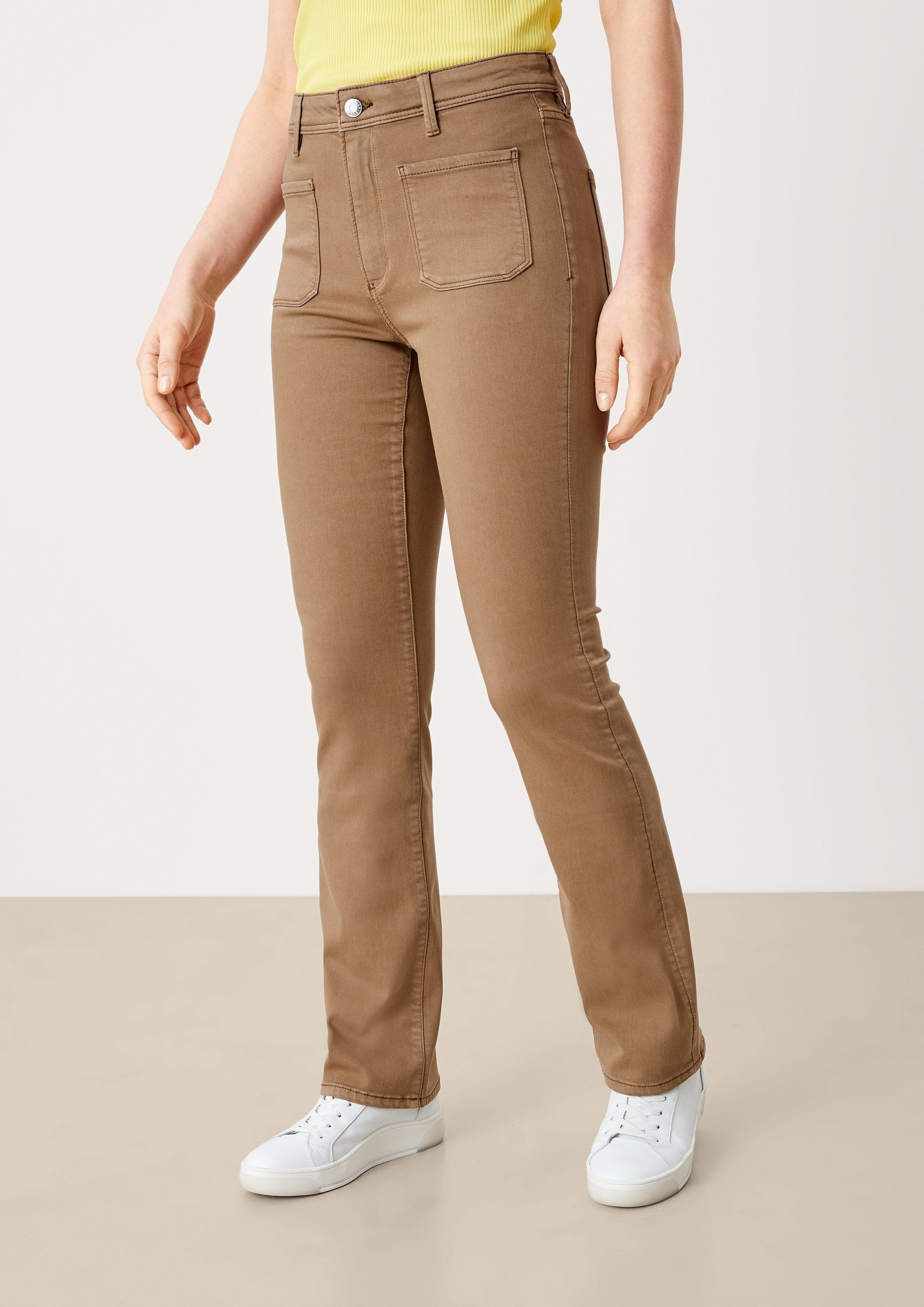s.Oliver 5-Pocket-Jeans Jeans Beverly / Slim Fit / High Rise / Bootcut Leg Leder-Patch brown
