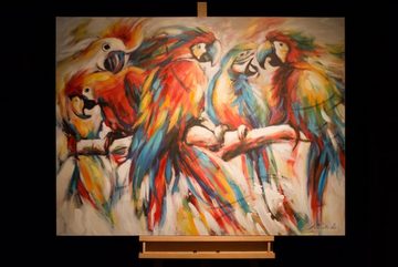 KUNSTLOFT Gemälde Parrots in Love 100x75 cm, Leinwandbild 100% HANDGEMALT Wandbild Wohnzimmer